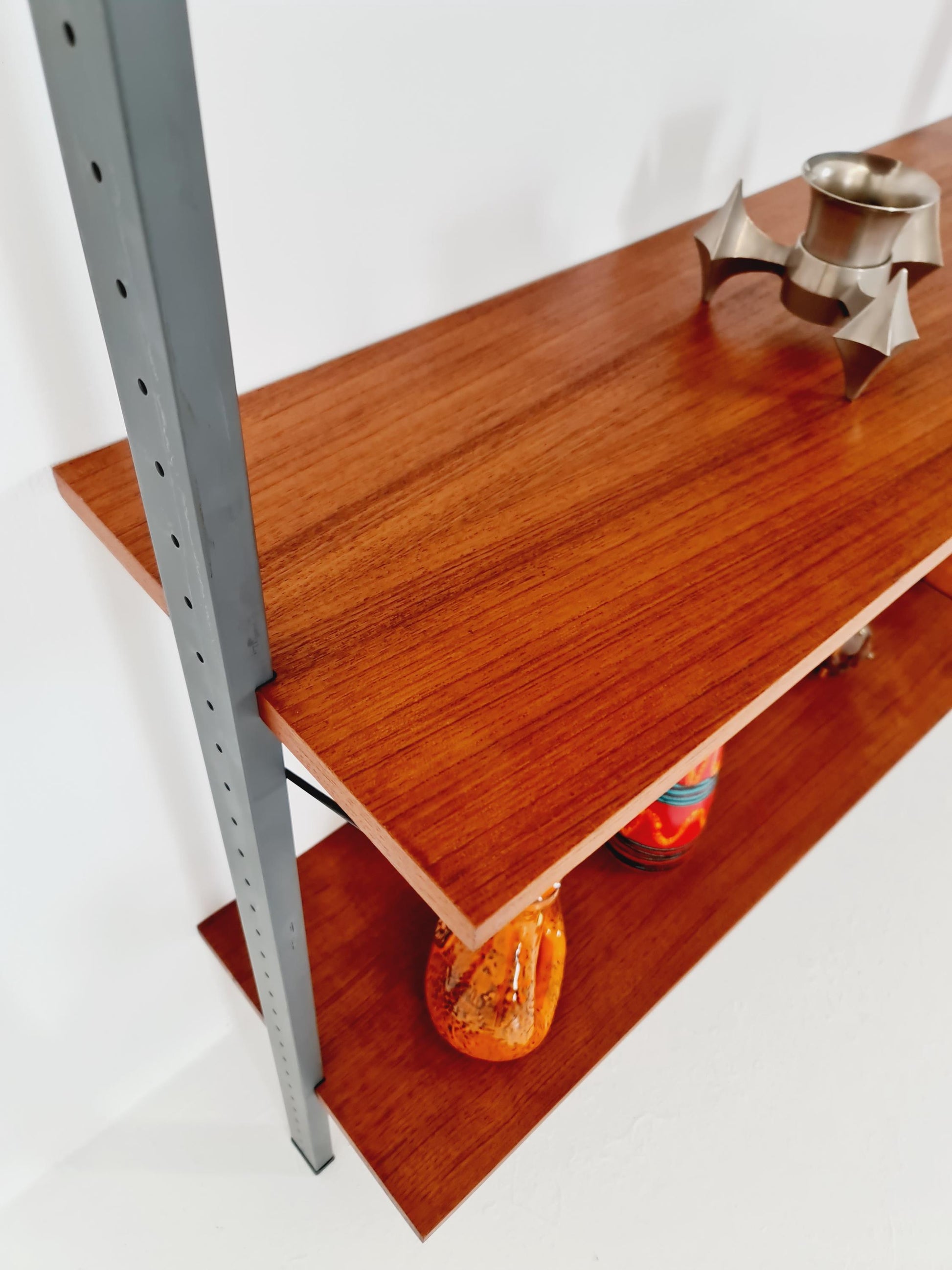 Mid century String shelf system teak & metal by Olof Pira Sweden, 1950s