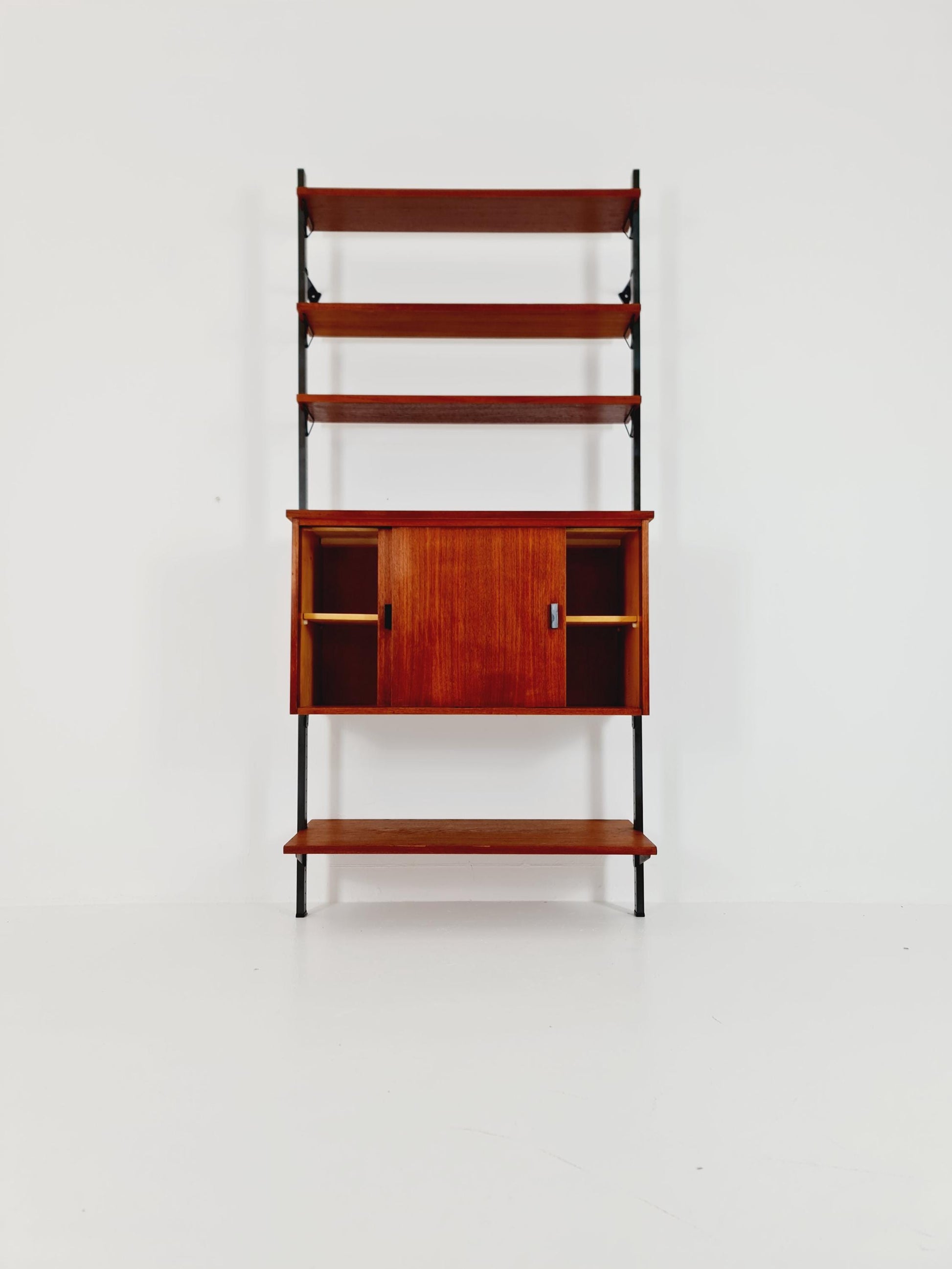 Mid century String shelf system teak & metal by Olof Pira Sweden, 1950s