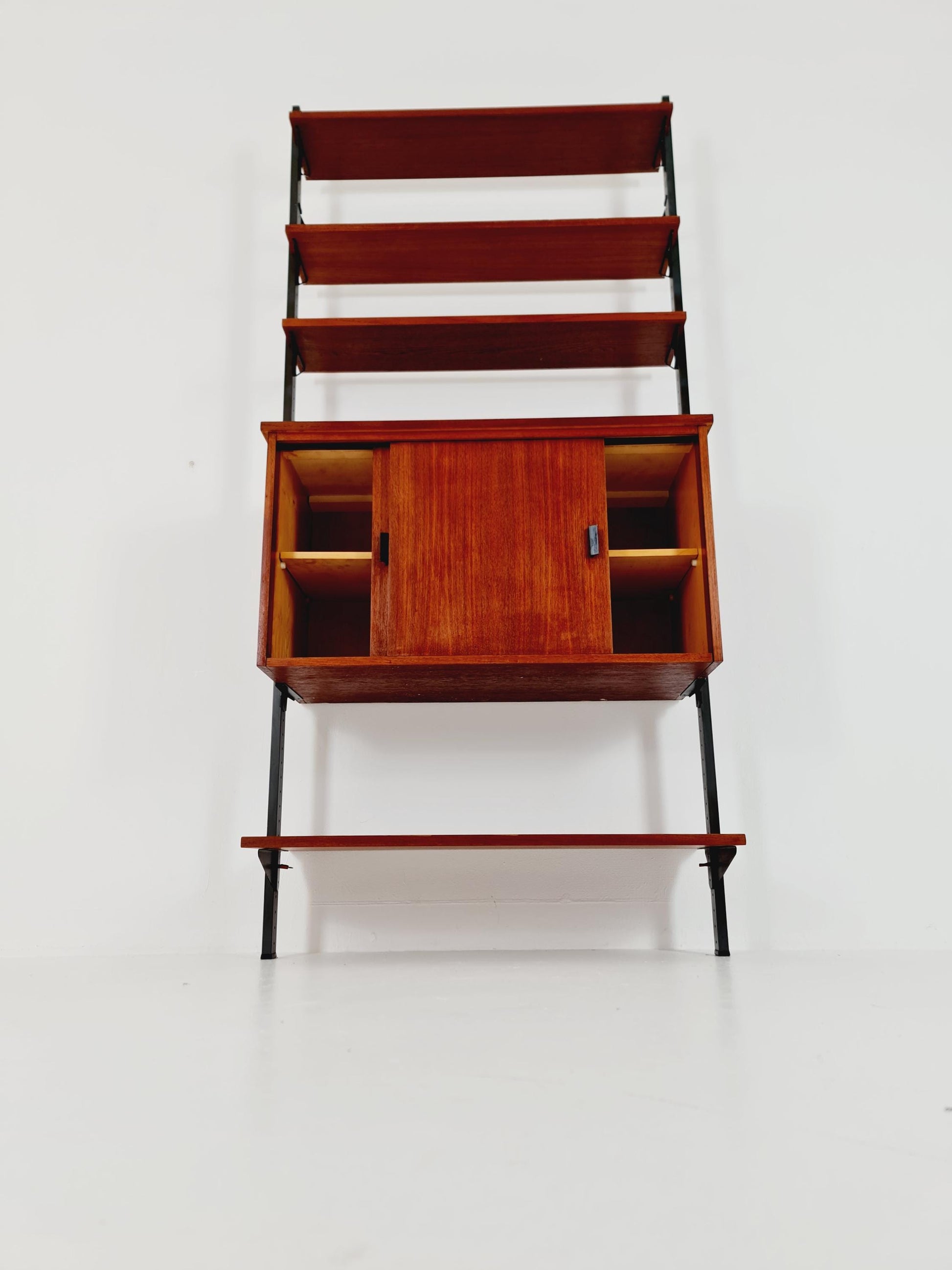Mid century String shelf system teak & metal by Olof Pira Sweden, 1950s