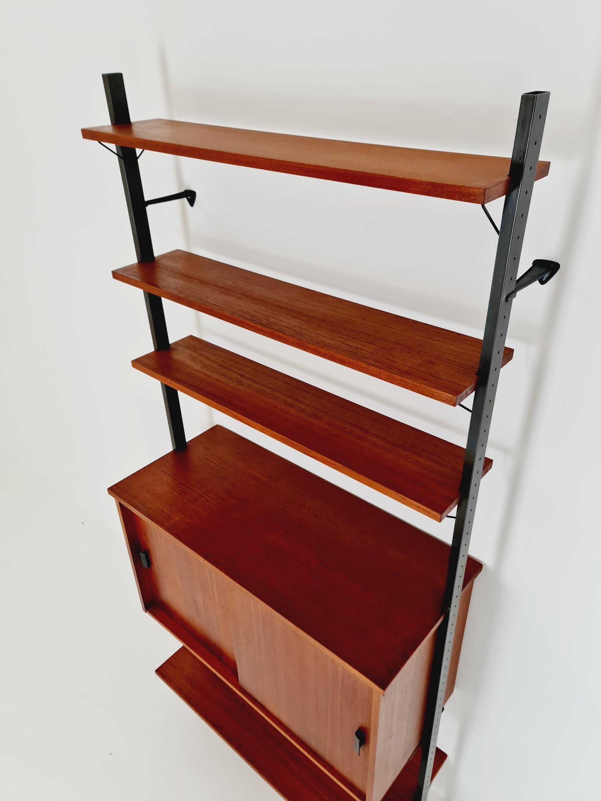 Mid century String shelf system teak & metal by Olof Pira Sweden, 1950s