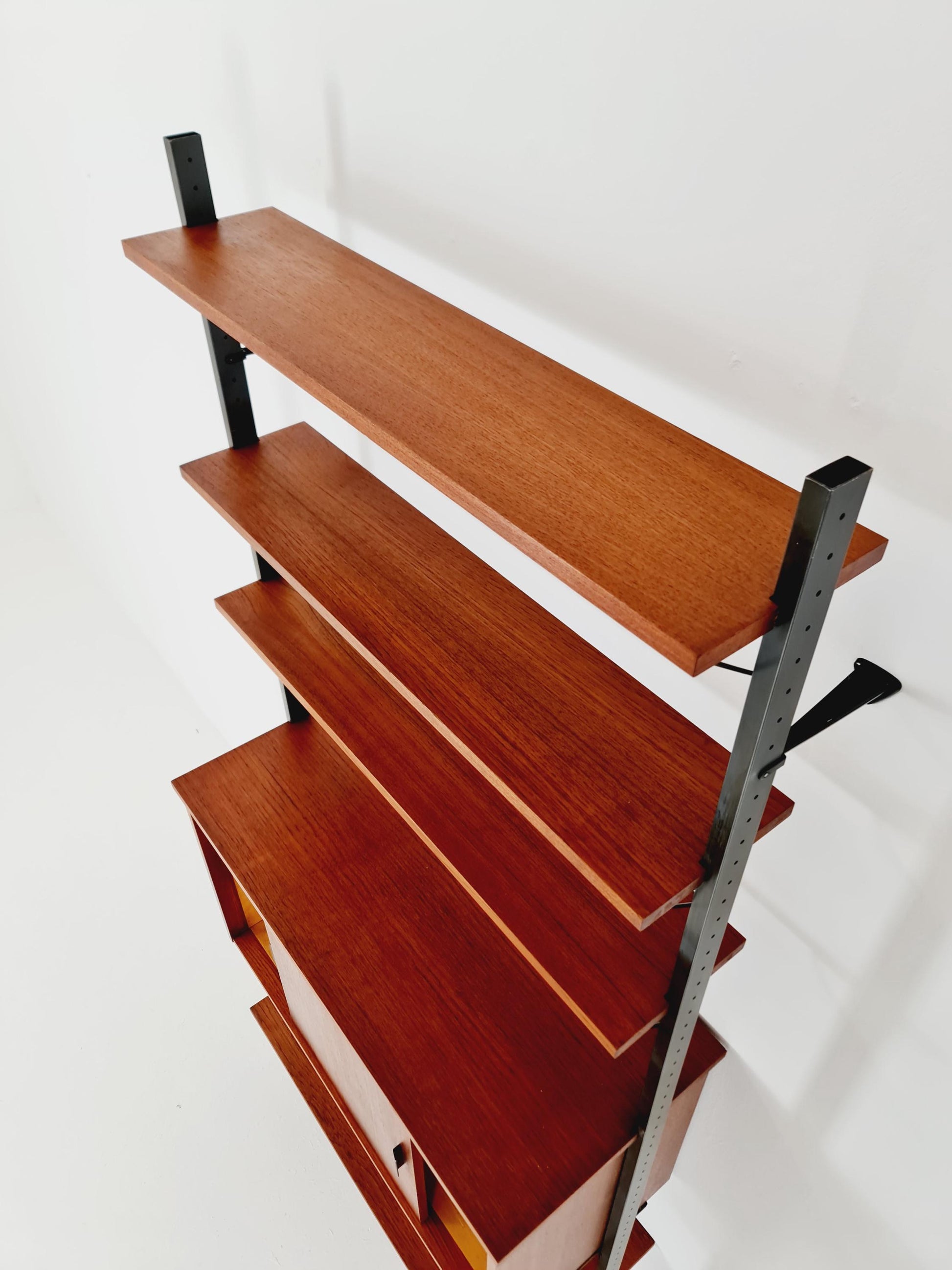 Mid century String shelf system teak & metal by Olof Pira Sweden, 1950s