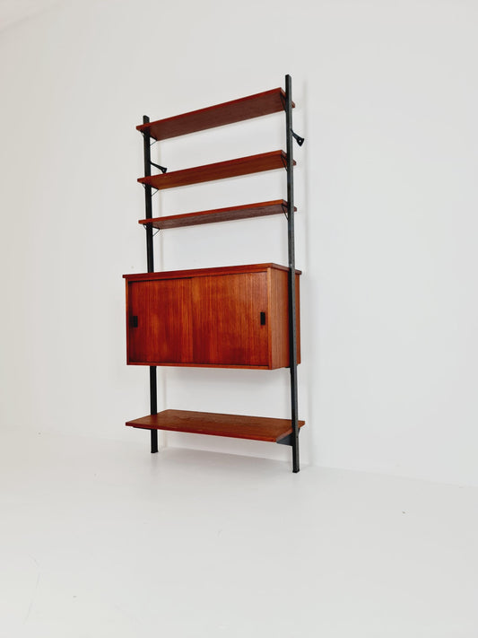 Mid century String shelf system teak & metal by Olof Pira Sweden, 1950s