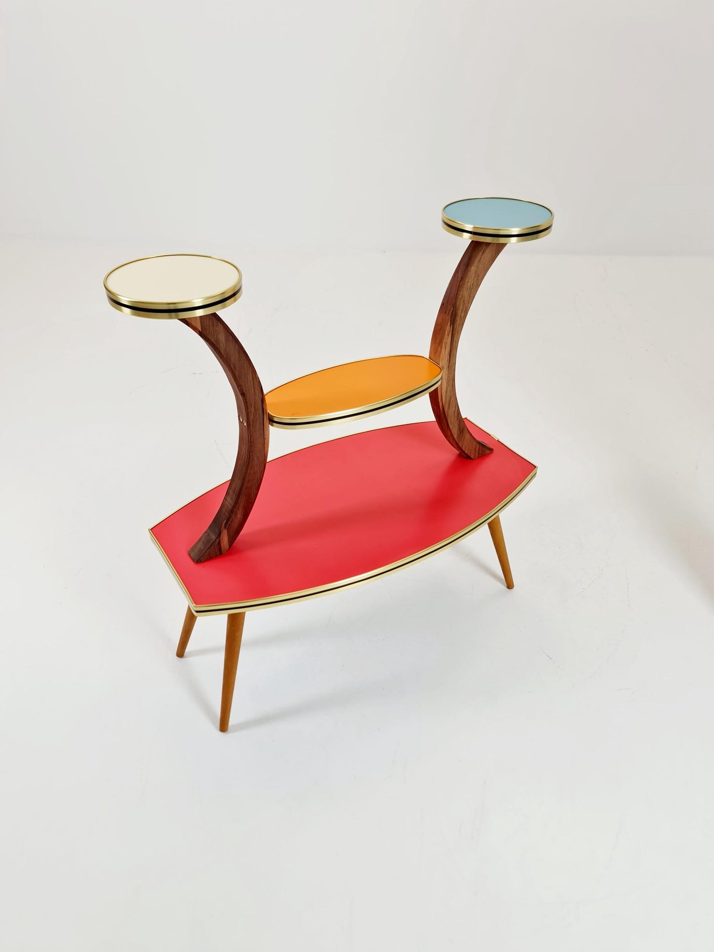 Rare Large German Plant Stand, Colorful Vintage Mid-Century Minimalist Indoor Plant Stand Side Table Retro flower table, 1950s
