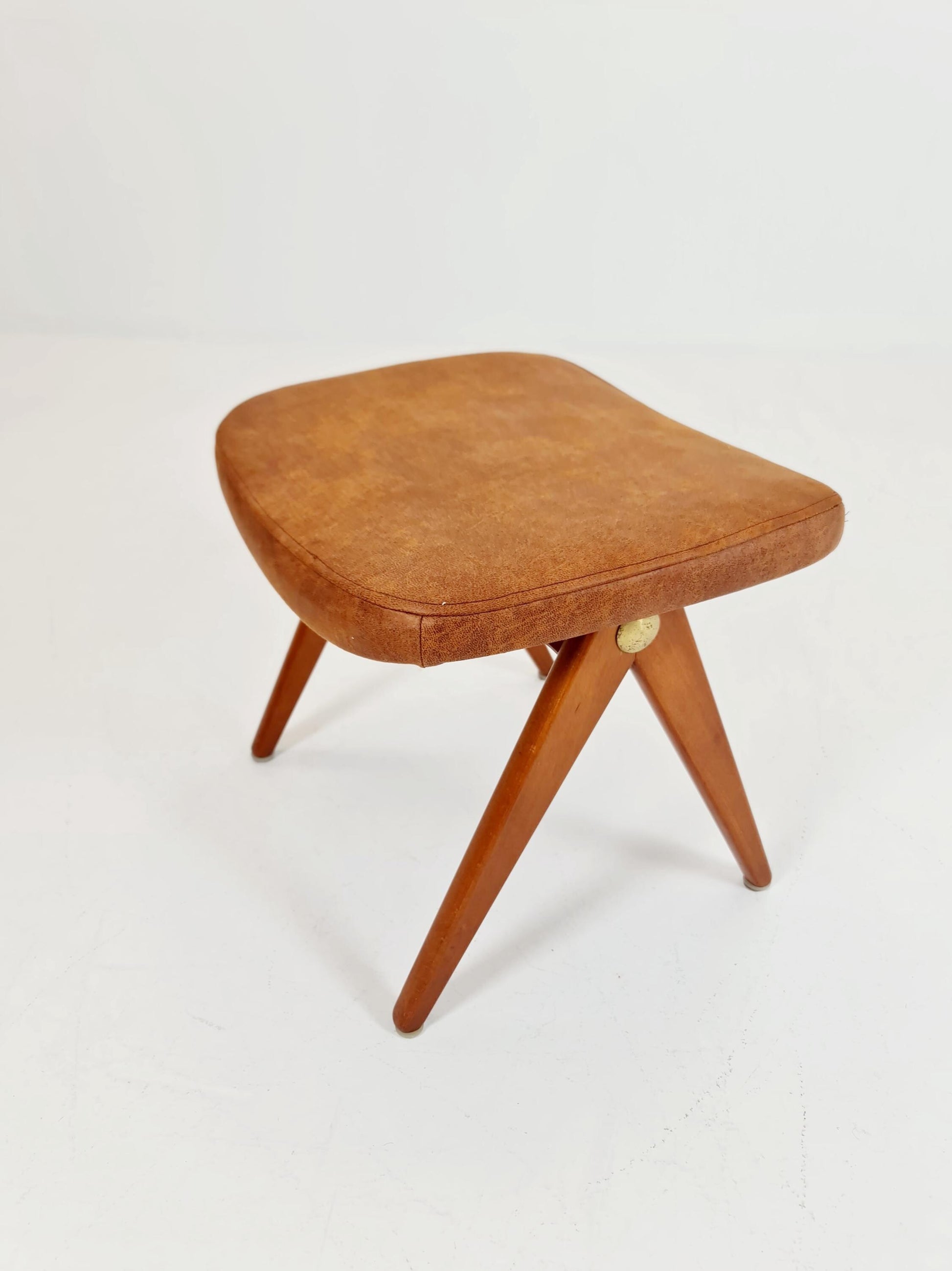 Vintage Swedish beech stool ottoman by Bengt Ruda for Nordiska Kompaniet , 1960s