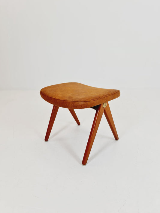 Vintage Swedish beech stool ottoman by Bengt Ruda for Nordiska Kompaniet , 1960s