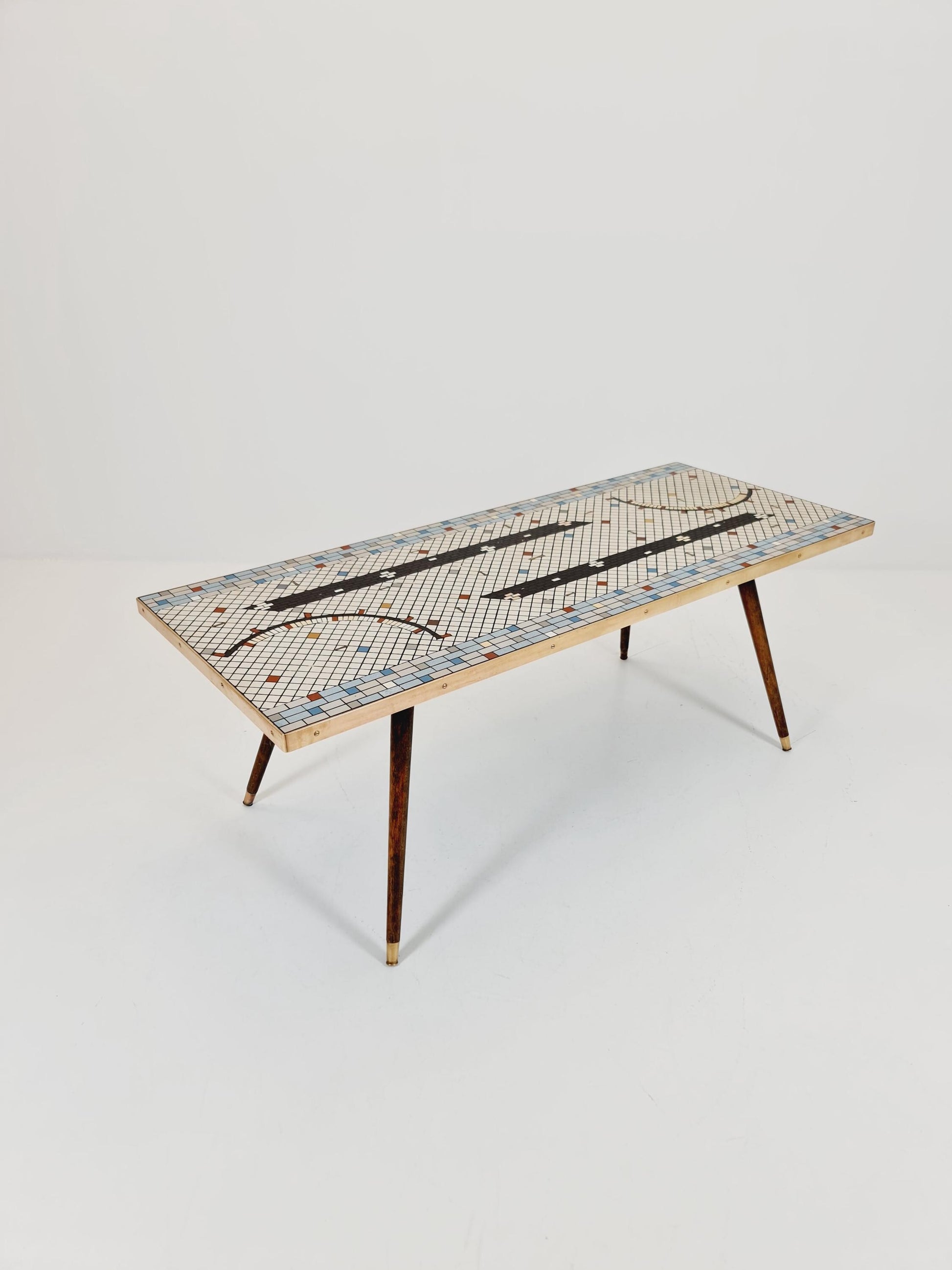 Unique mosaic & solid brass coffee table, 1950s