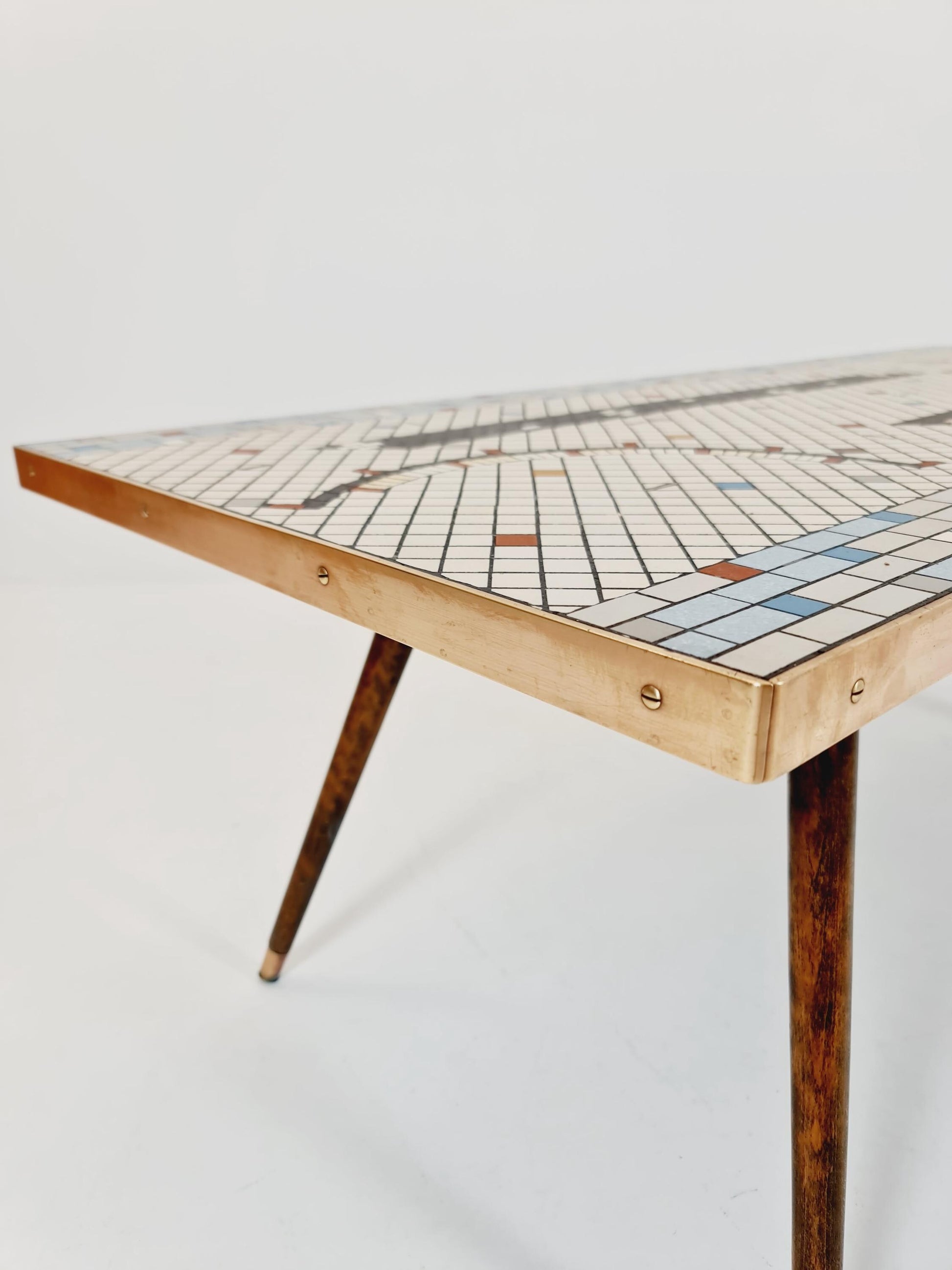 Unique mosaic & solid brass coffee table, 1950s