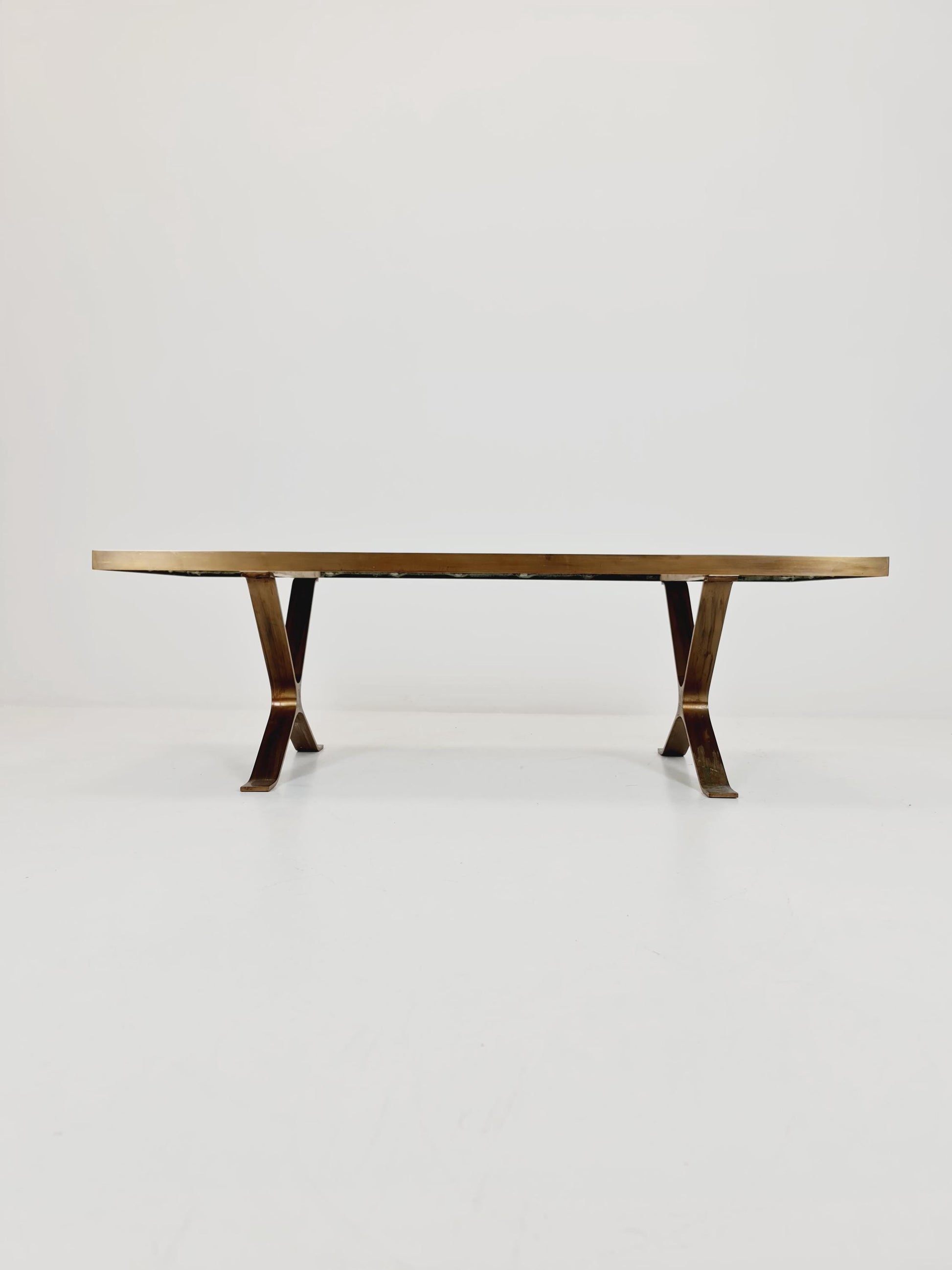 Super Rare vintage lapis Lazuli ,Brass coffee table with X legs from the 60s
