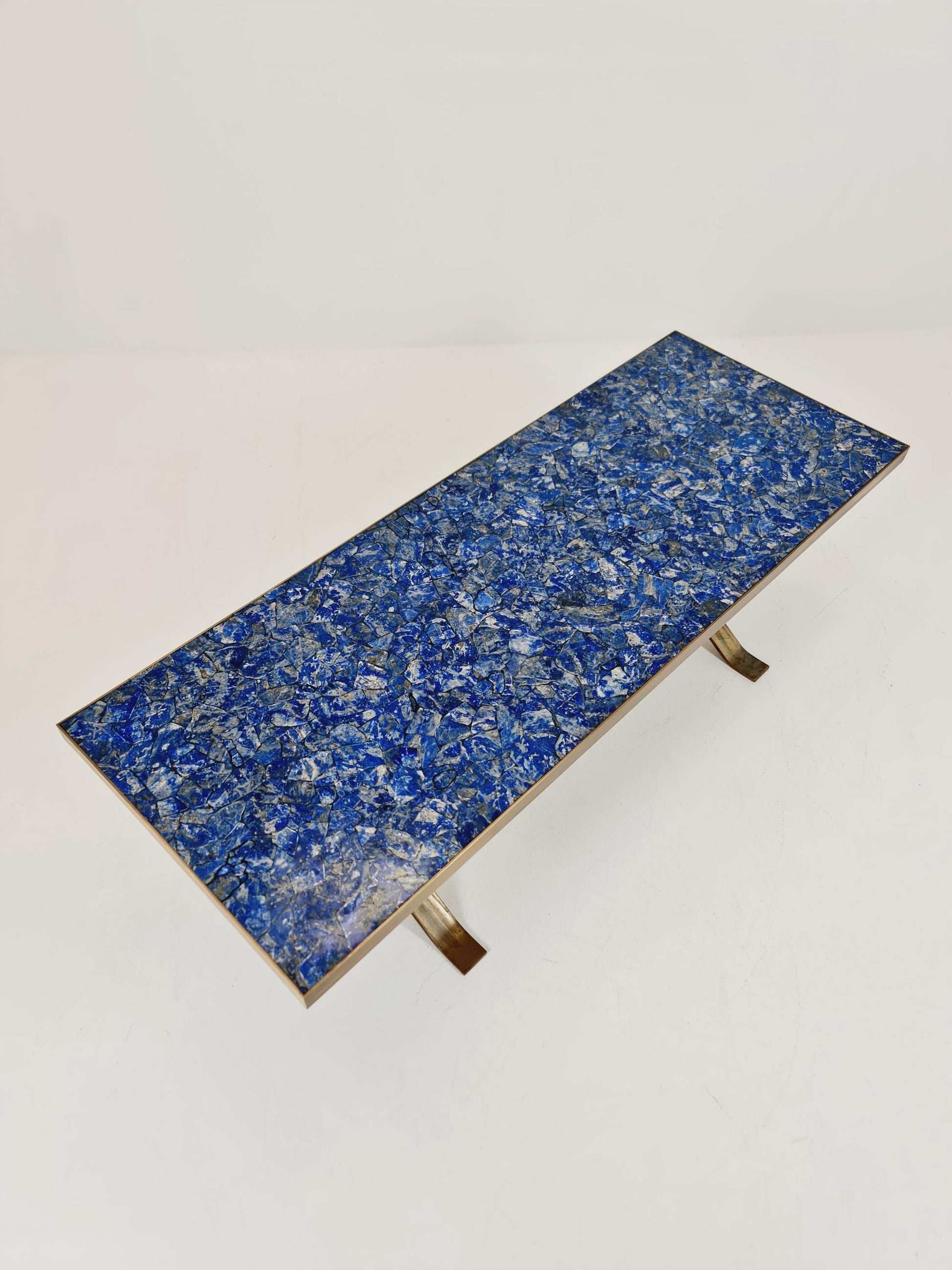 Super Rare vintage lapis Lazuli ,Brass coffee table with X legs from the 60s