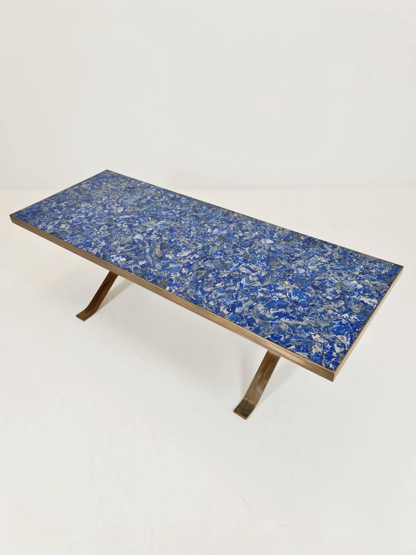 Super Rare vintage lapis Lazuli ,Brass coffee table with X legs from the 60s