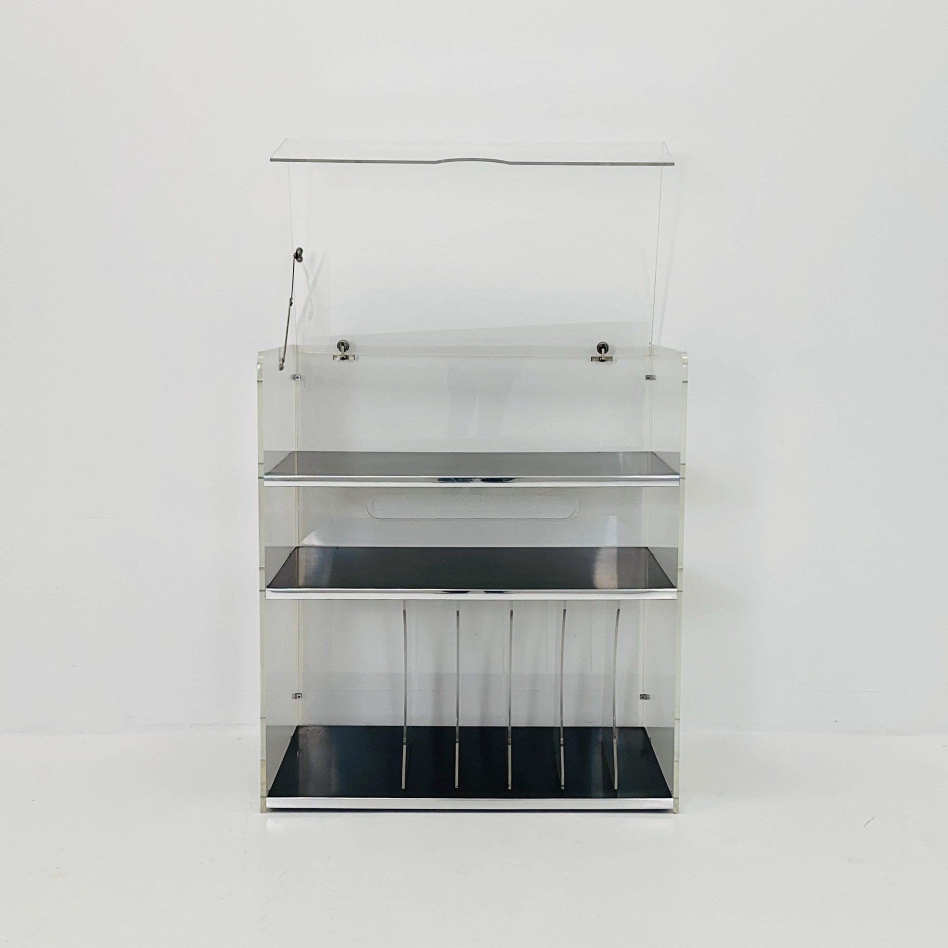 Space age Plexiglass vinyl storage /stand by Michel Dumas for Roche Bobois 1970s
