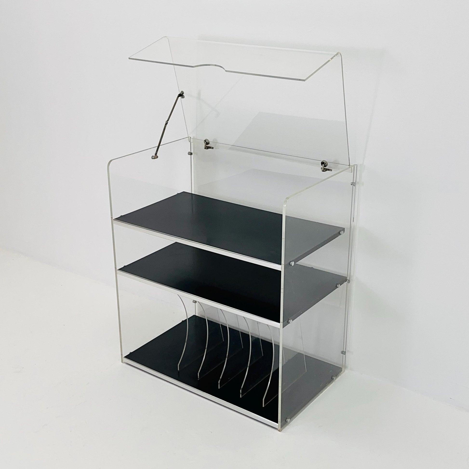 Space age Plexiglass vinyl storage /stand by Michel Dumas for Roche Bobois 1970s