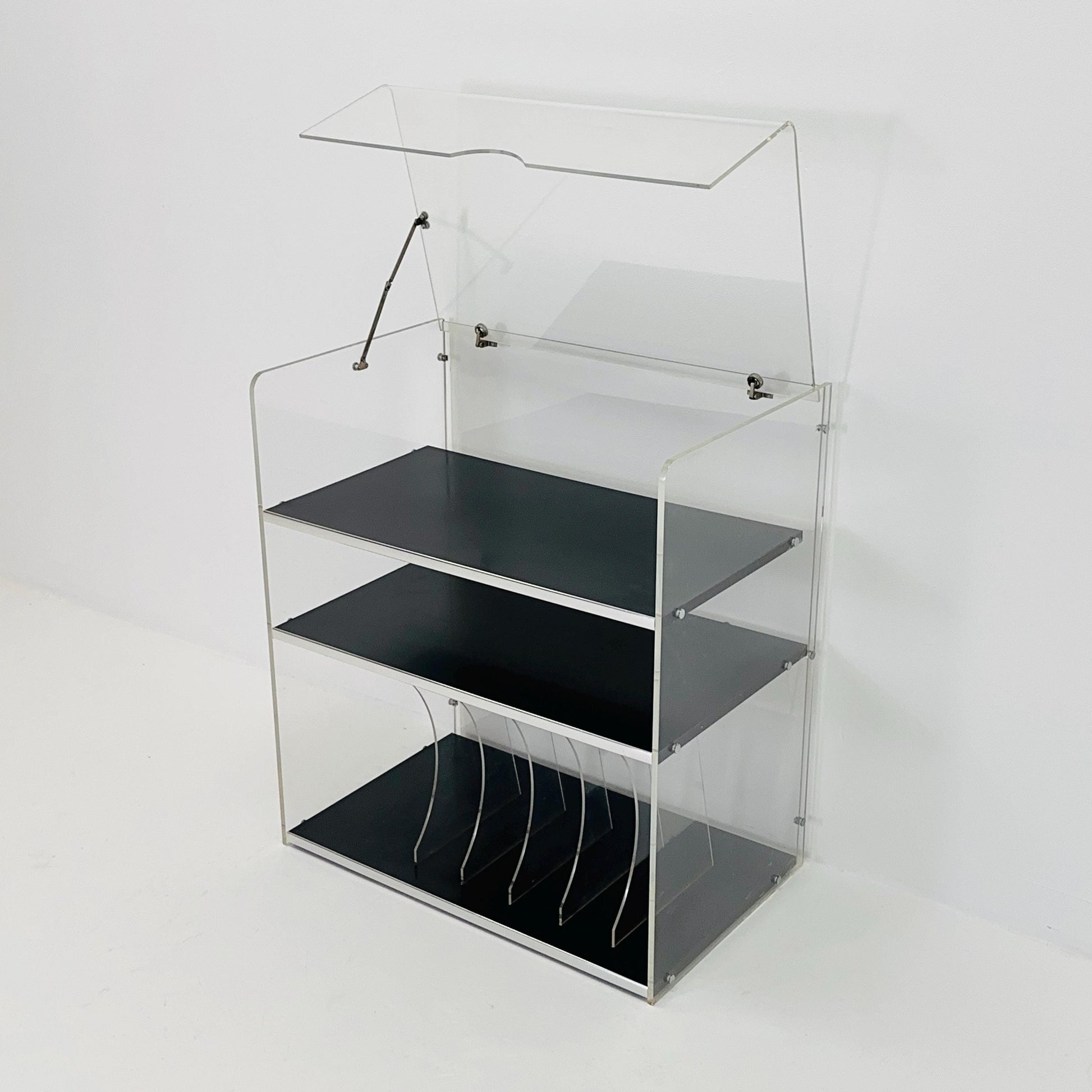 Space age Plexiglass vinyl storage /stand by Michel Dumas for Roche Bobois 1970s