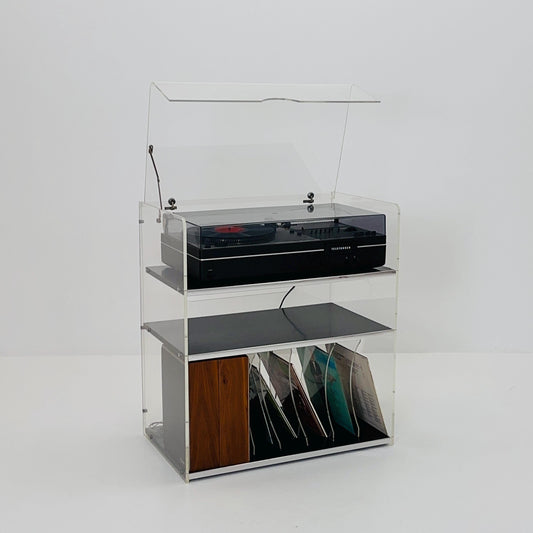 Space age Plexiglass vinyl storage /stand by Michel Dumas for Roche Bobois 1970s