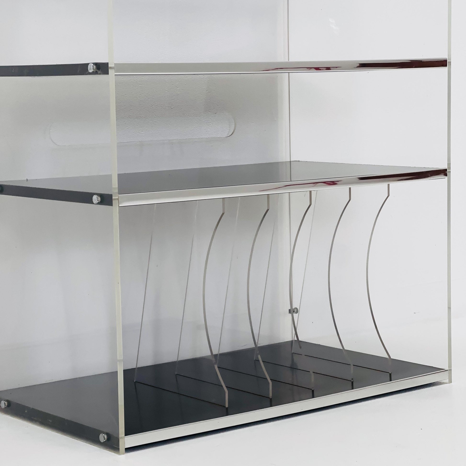 Space age Plexiglass vinyl storage /stand by Michel Dumas for Roche Bobois 1970s