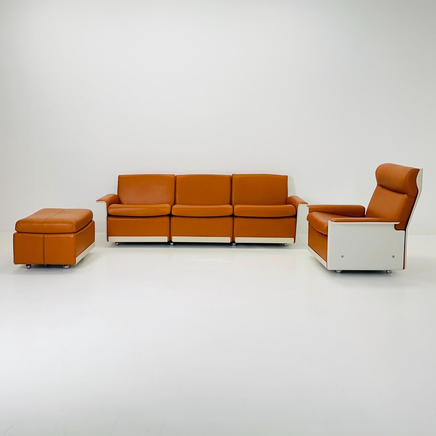 Mid-century modern cognac leather sofa set RZ62 by Dieter Rams for Vitsoe, 1960s Germany