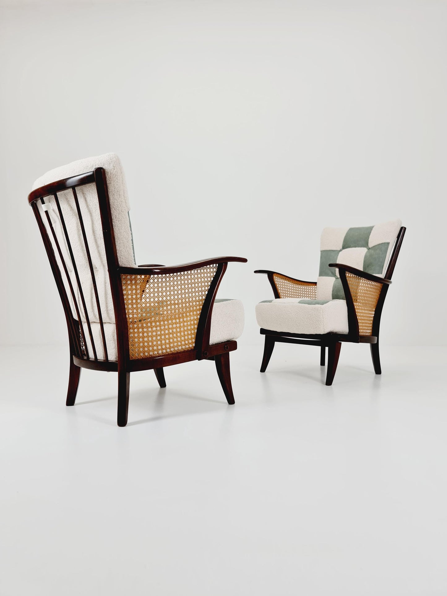 Rare Midcentury German Set of Wiener Rattan club lounge chair , 1950s