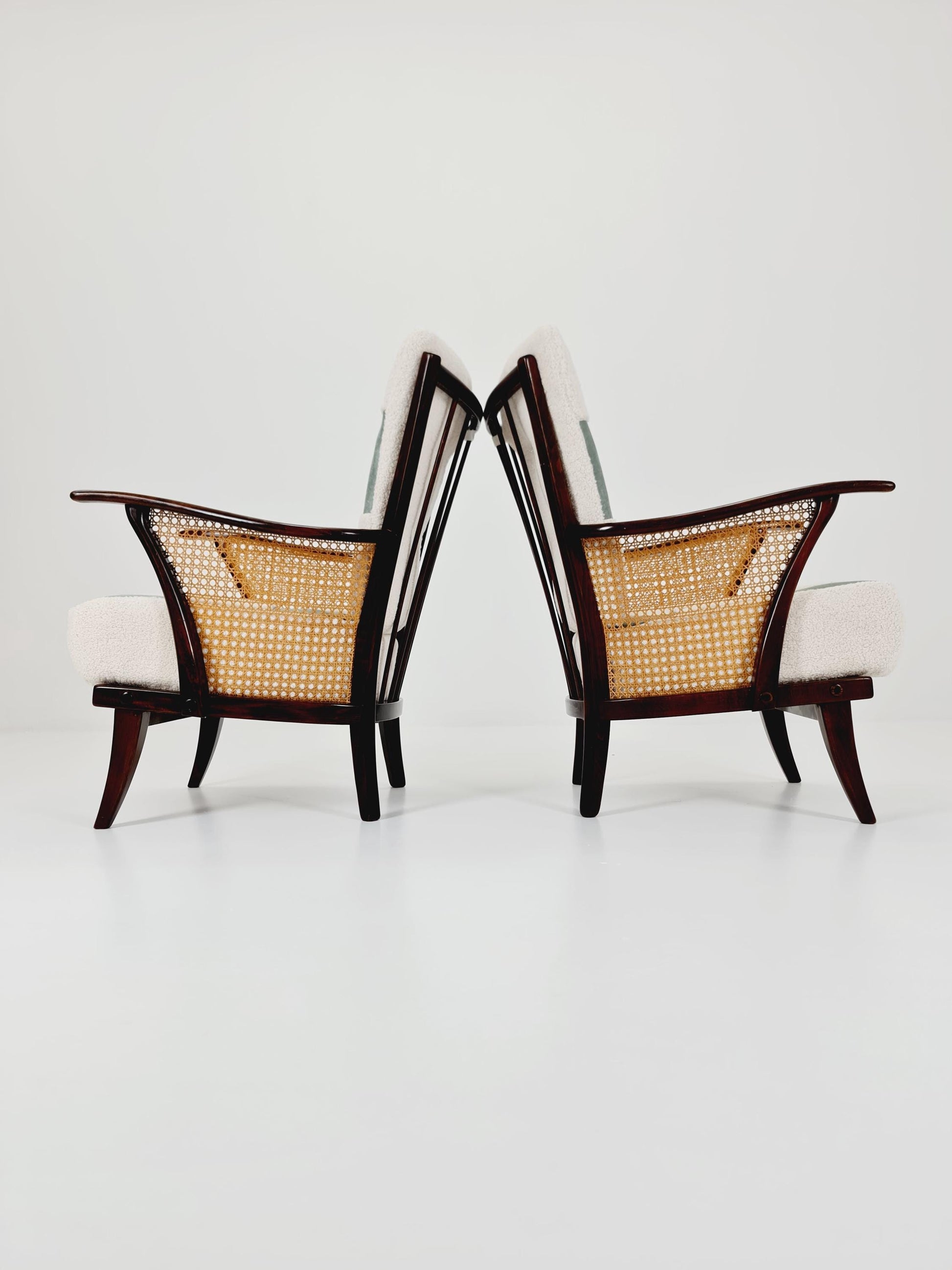 Rare Midcentury German Set of Wiener Rattan club lounge chair , 1950s