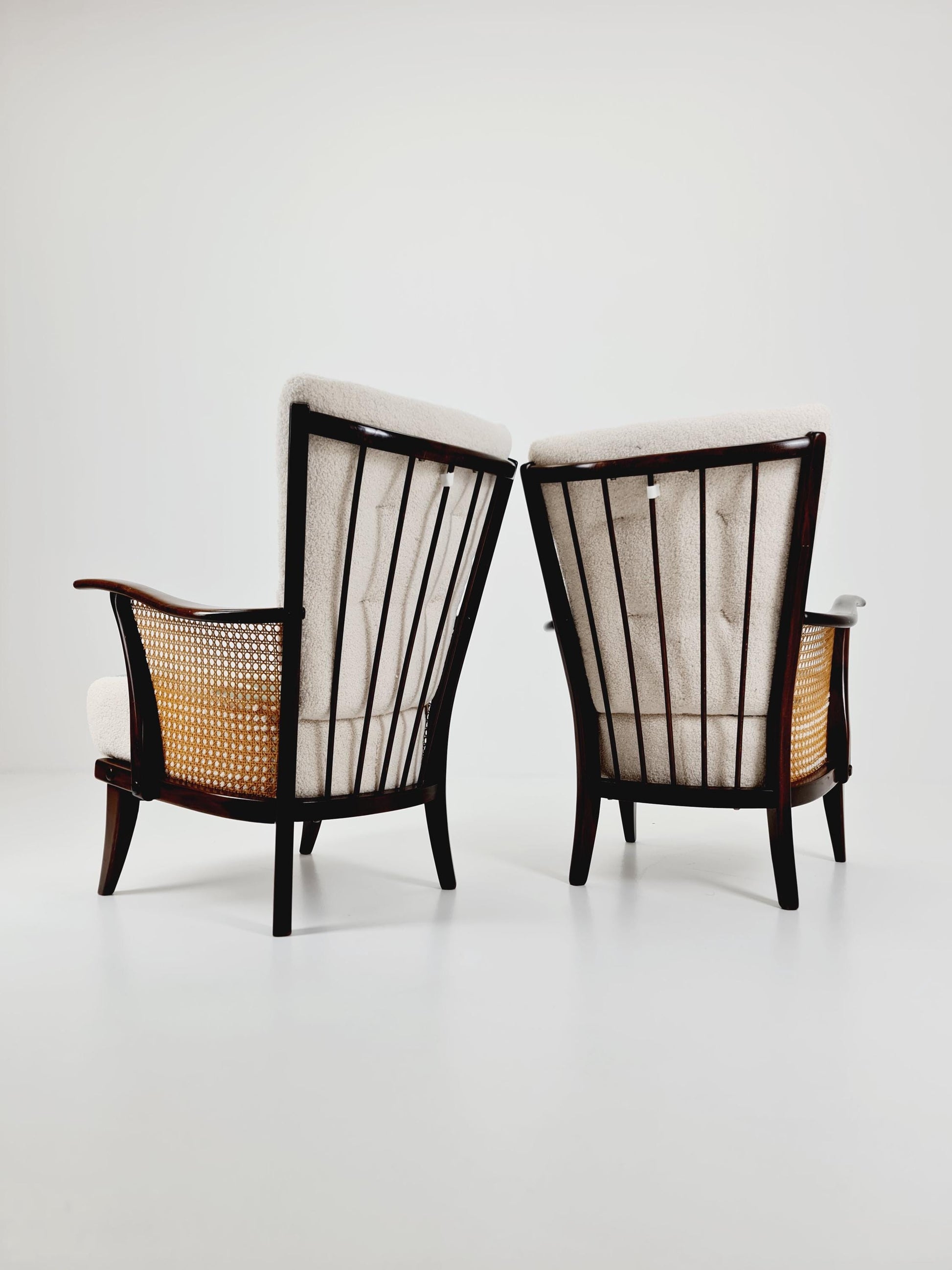 Rare Midcentury German Set of Wiener Rattan club lounge chair , 1950s