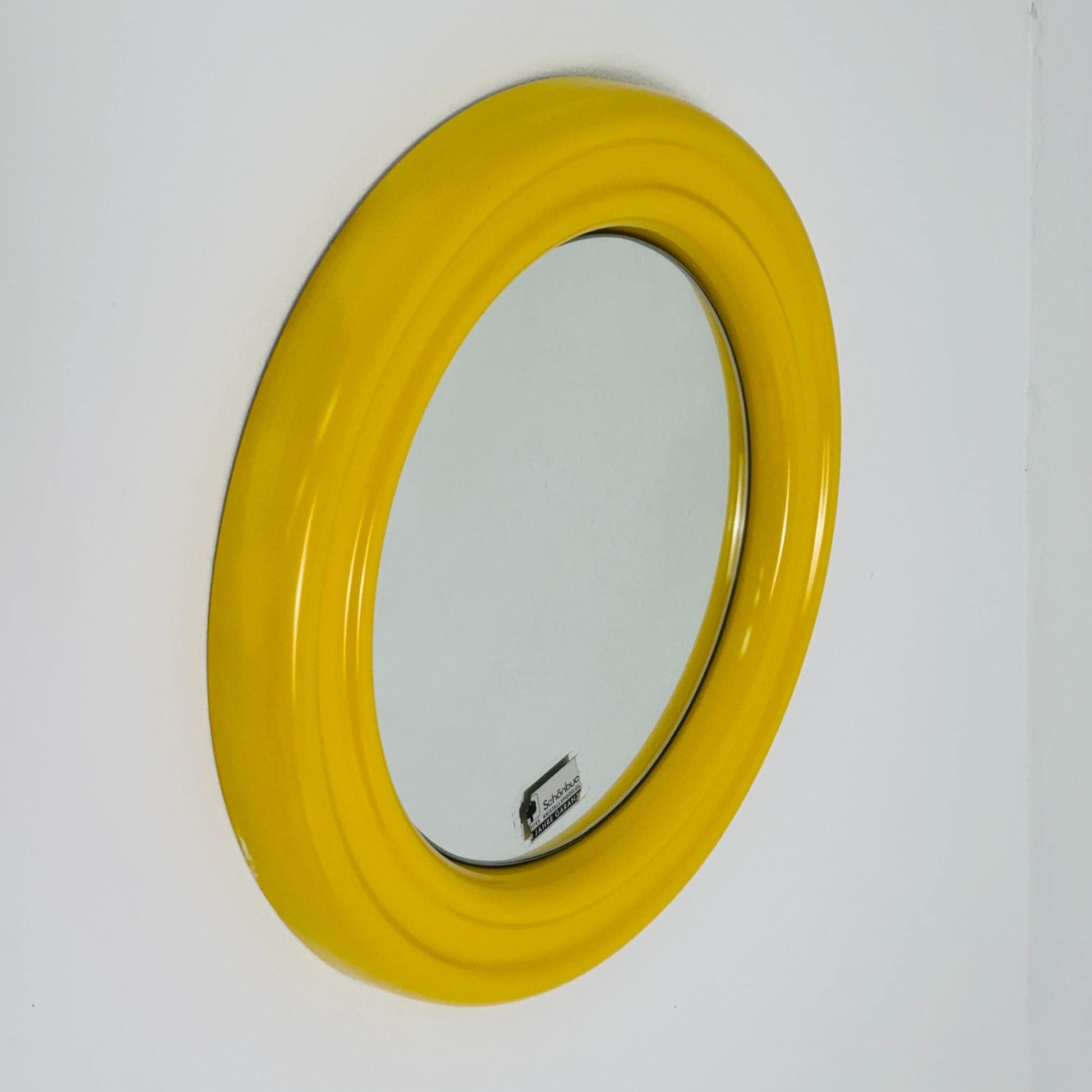 Mid century Spaceage yellow Kristal wall round mirror Schönbuch ,1970s Germany
