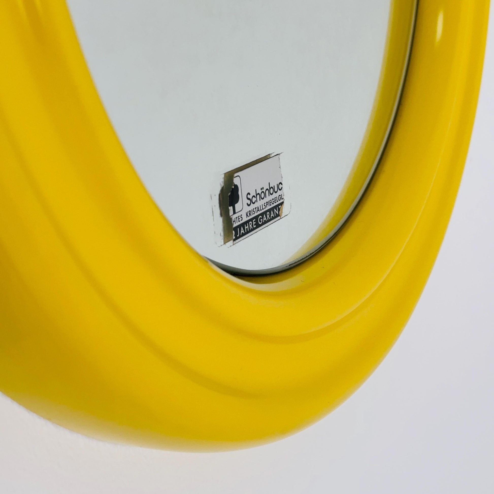 Mid century Spaceage yellow Kristal wall round mirror Schönbuch ,1970s Germany