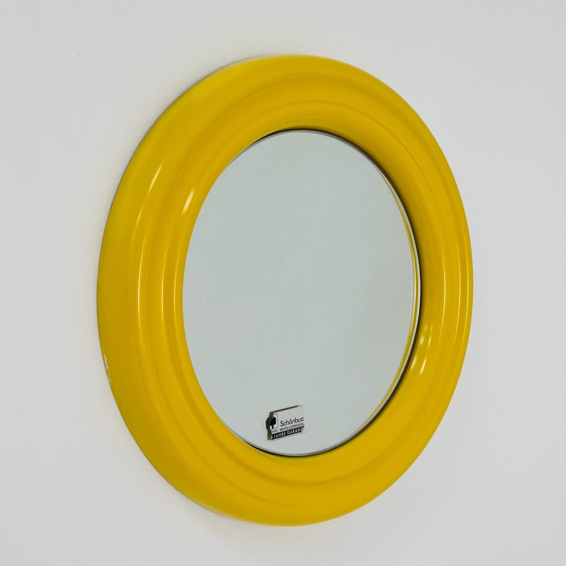 Mid century Spaceage yellow Kristal wall round mirror Schönbuch ,1970s Germany
