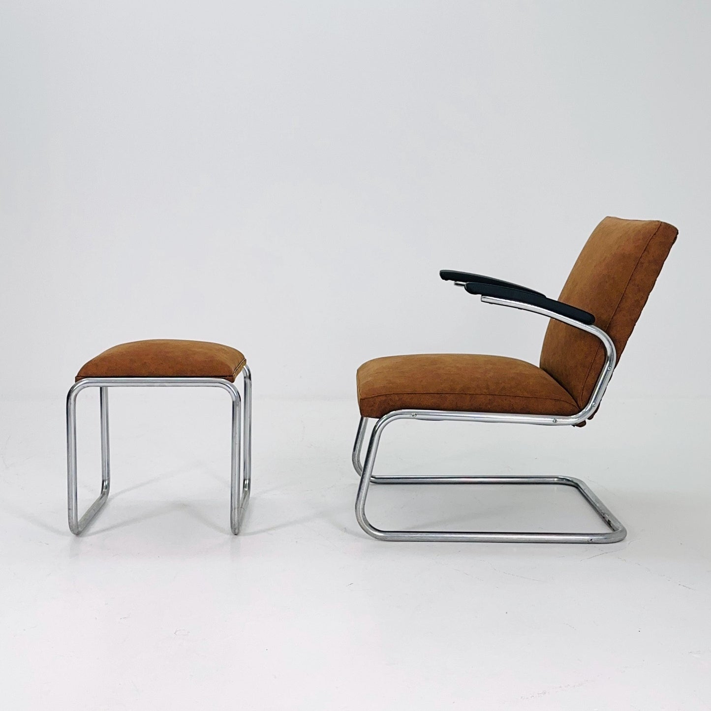 Mid-Century Bauhaus Lounge Chair & Ottoman Set by Drabert, Germany, 1950s