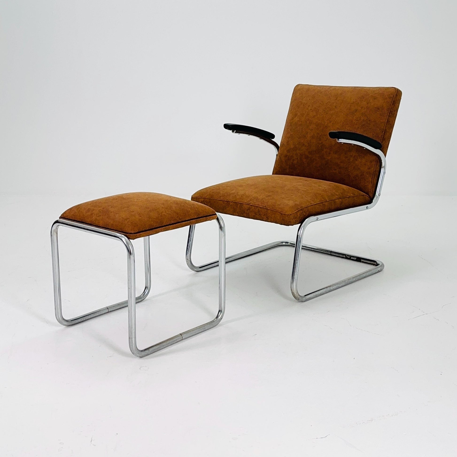 Mid-Century Bauhaus Lounge Chair & Ottoman Set by Drabert, Germany, 1950s