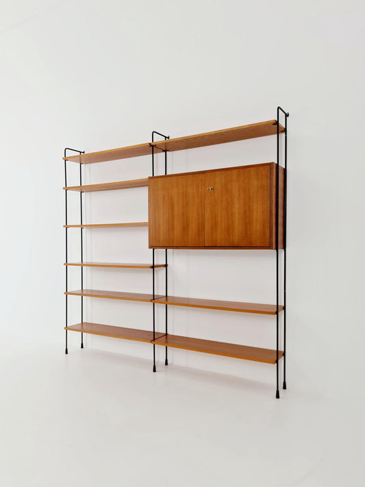 Mid century Ash wood wall shelving unit by Hilker for Omnia, Germany, 1960s