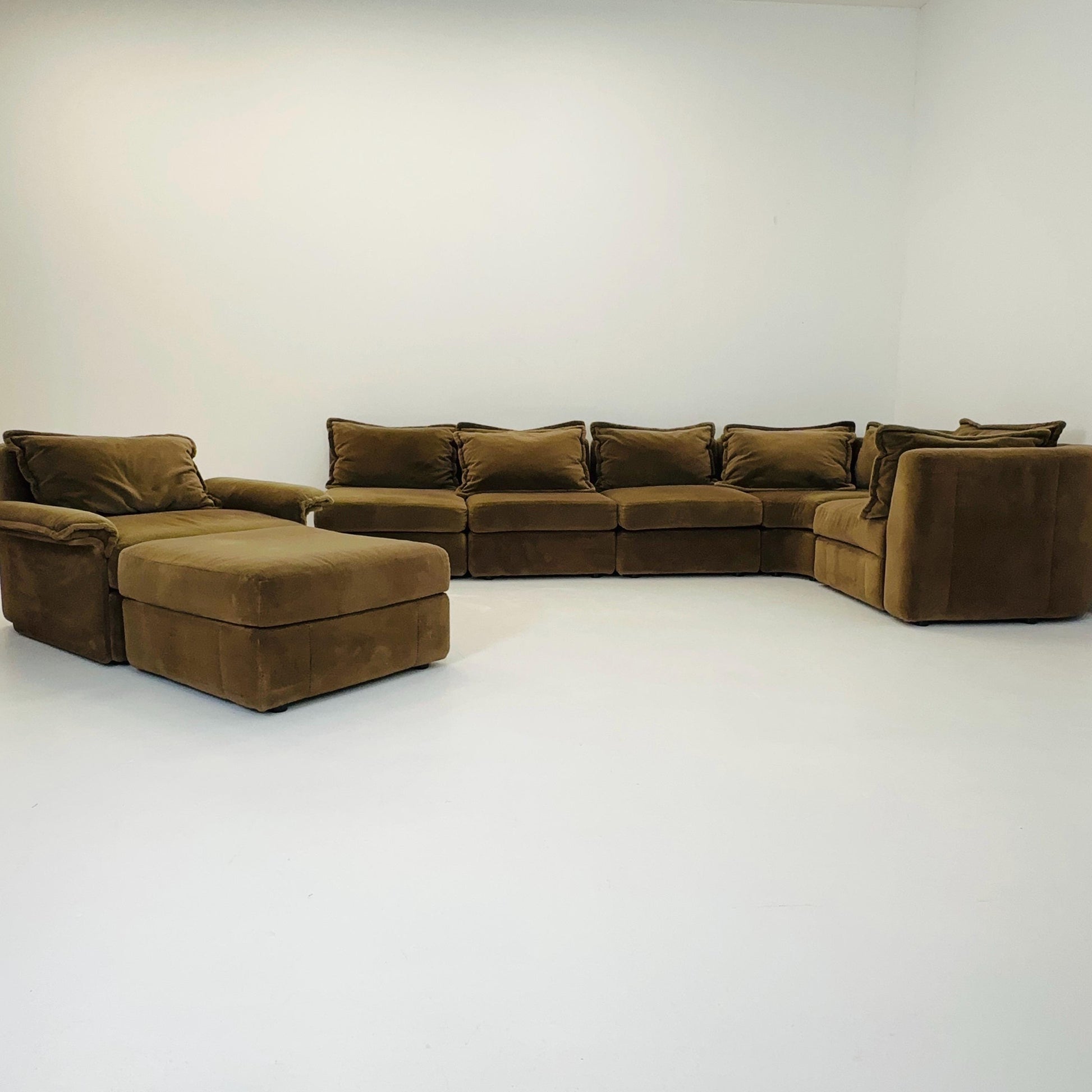 Mid Century Modern Rolf Benz Modular Sofa Set, Brown Velvet Sectional, 7 Elements, Germany 1970s,