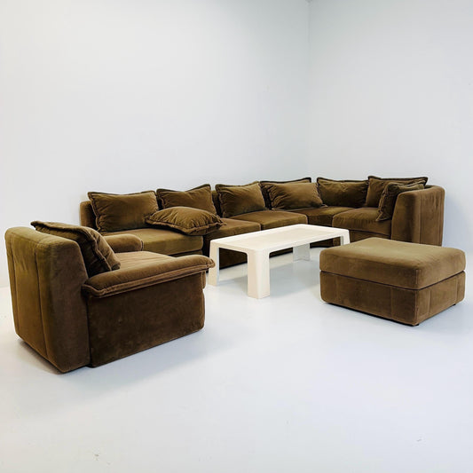 Mid Century Modern Rolf Benz Modular Sofa Set, Brown Velvet Sectional, 7 Elements, Germany 1970s,