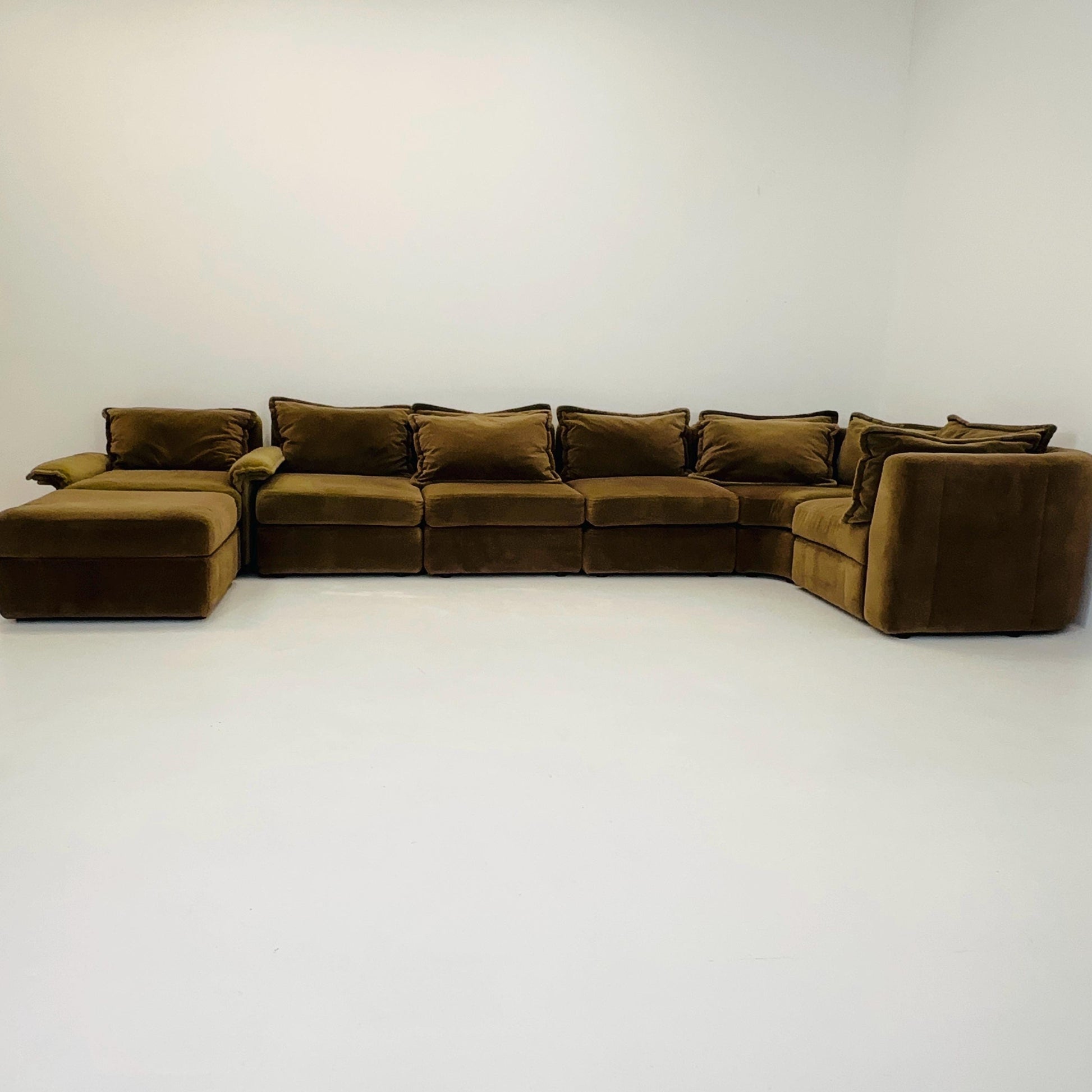 Mid Century Modern Rolf Benz Modular Sofa Set, Brown Velvet Sectional, 7 Elements, Germany 1970s,