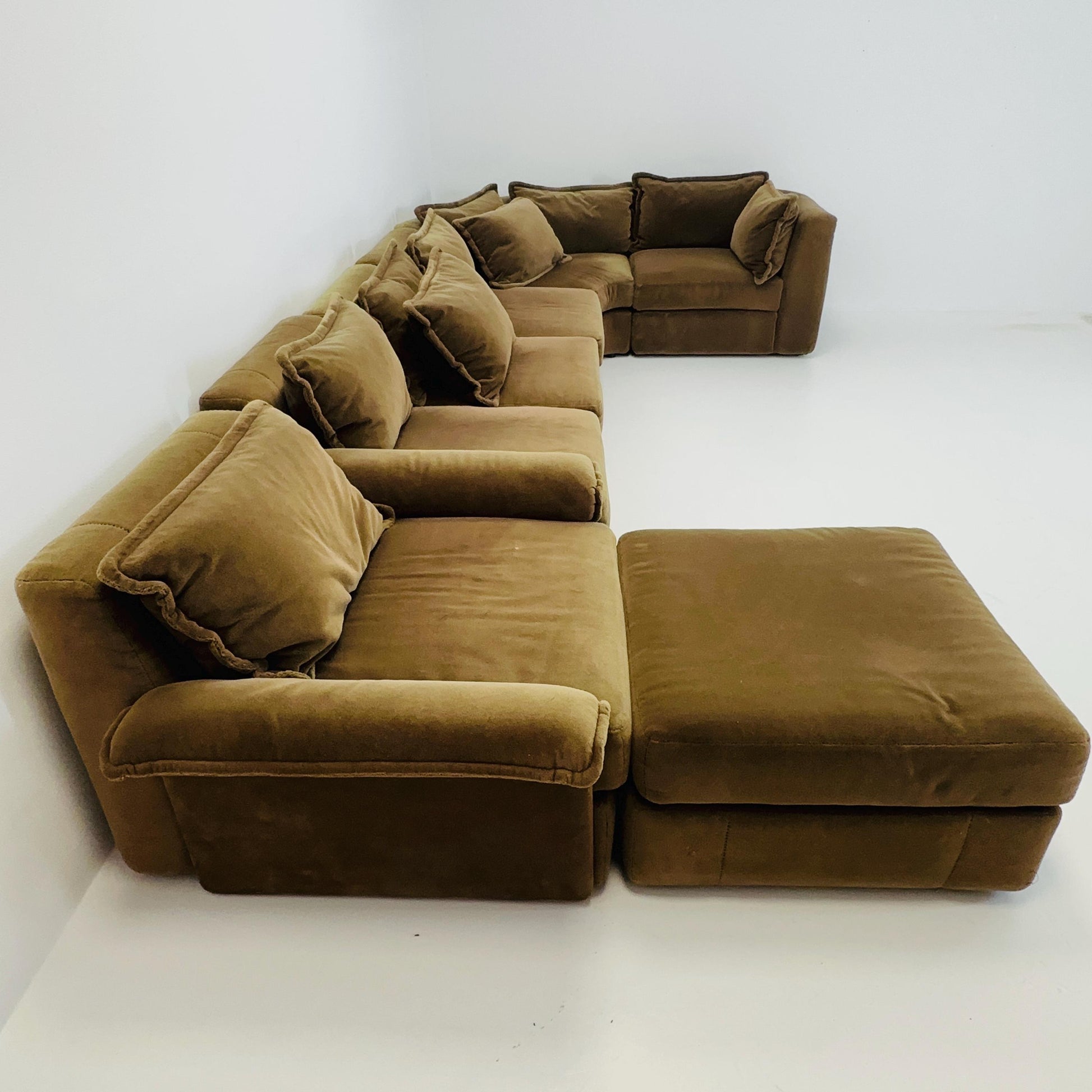 Mid Century Modern Rolf Benz Modular Sofa Set, Brown Velvet Sectional, 7 Elements, Germany 1970s,