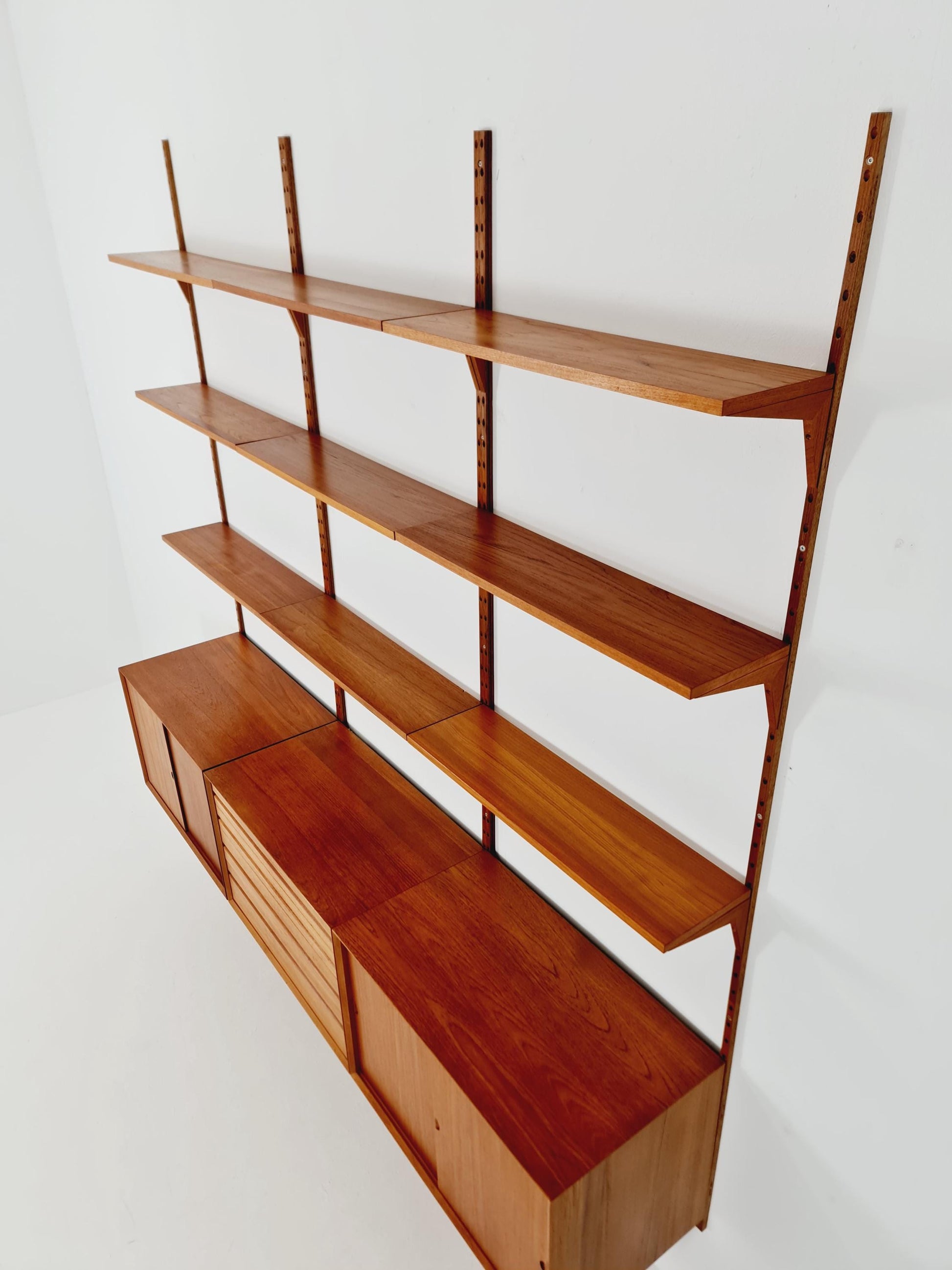 Big Mid century Danish Teak Wall Unit with 3 cabinets by Poul Cadovius for Cado, Denmark, 1960s