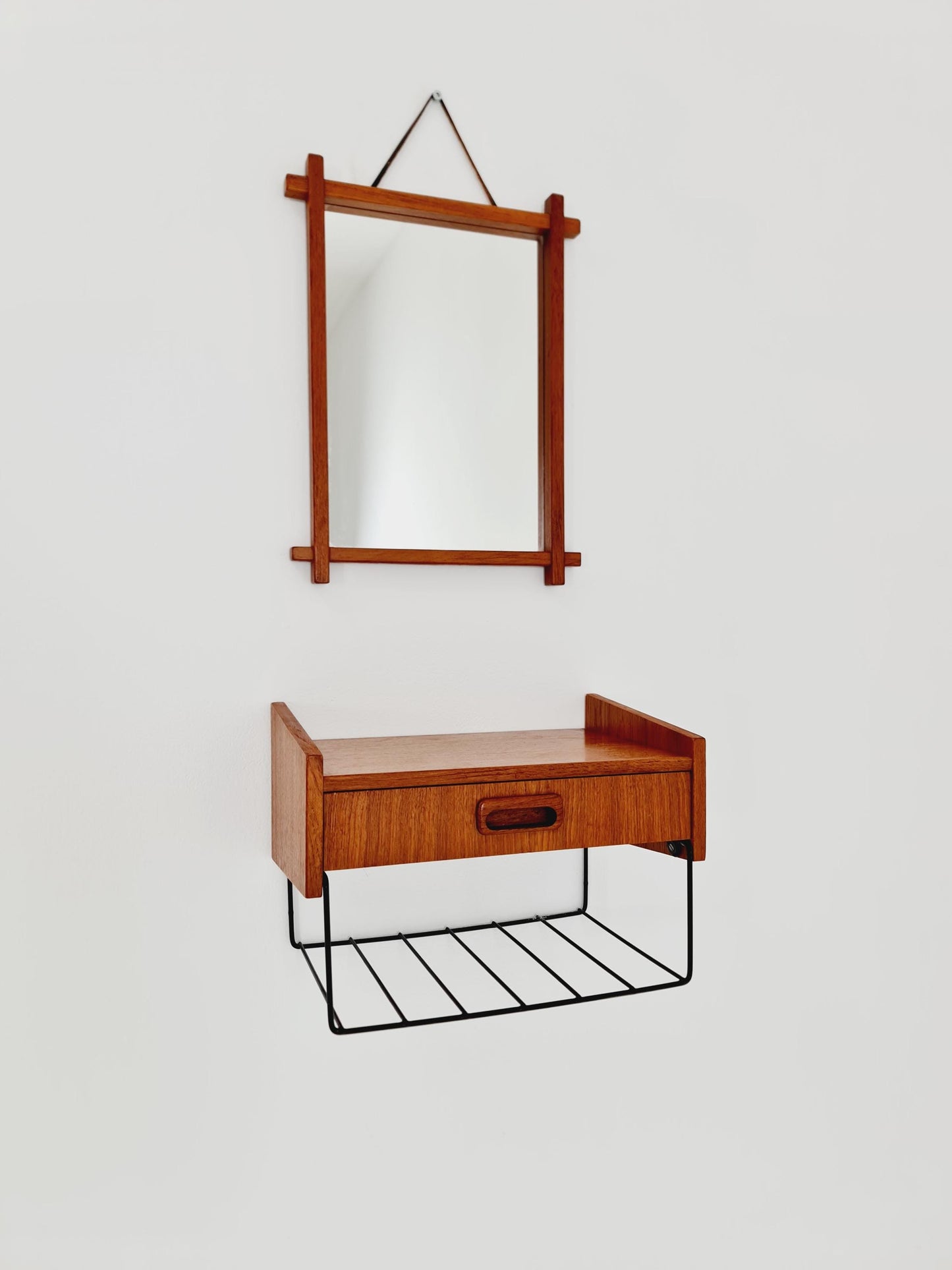 Original Teak Danish mirror with beautiful shelf from the 60s the mirror.
