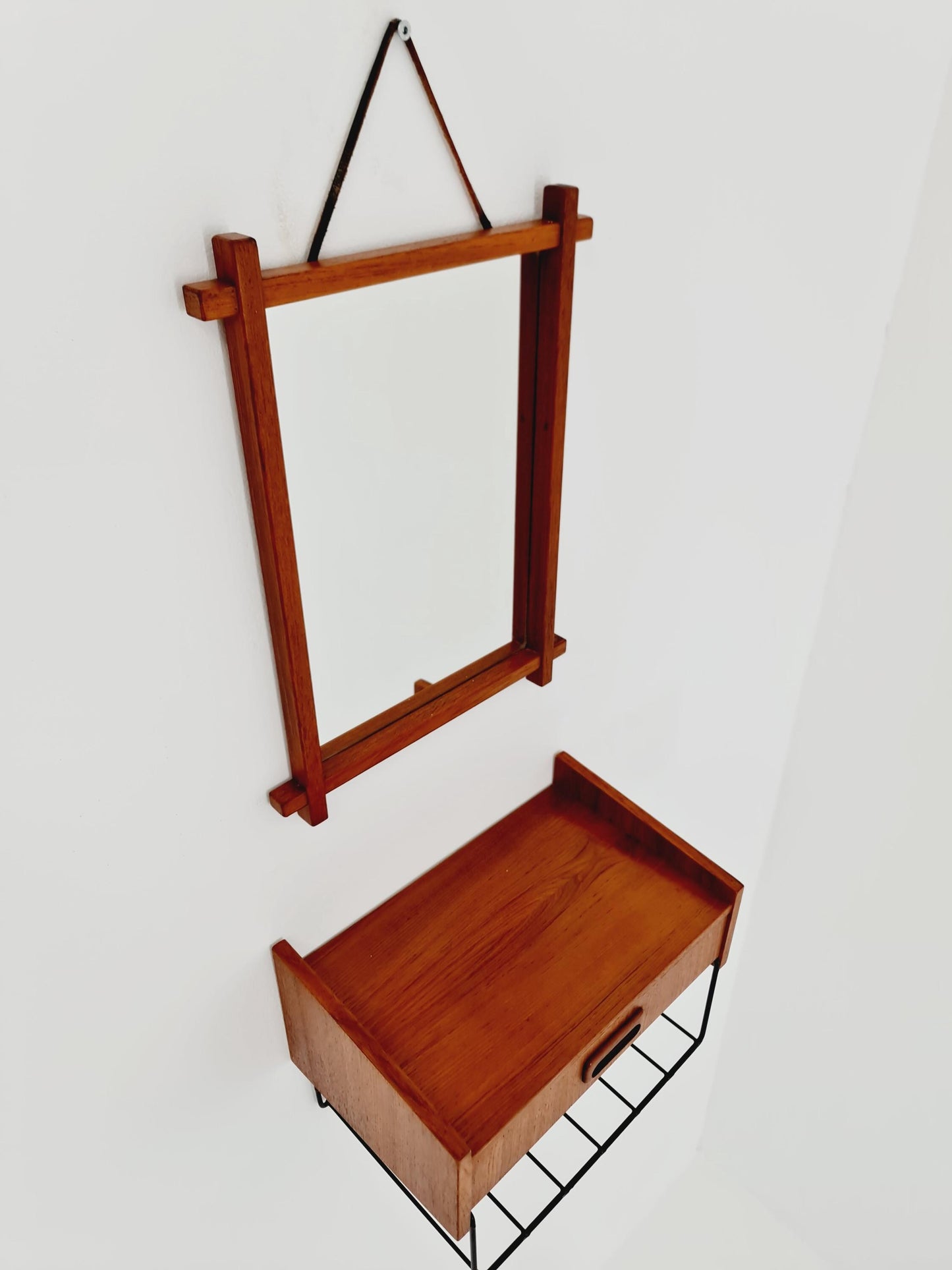 Original Teak Danish mirror with beautiful shelf from the 60s the mirror.