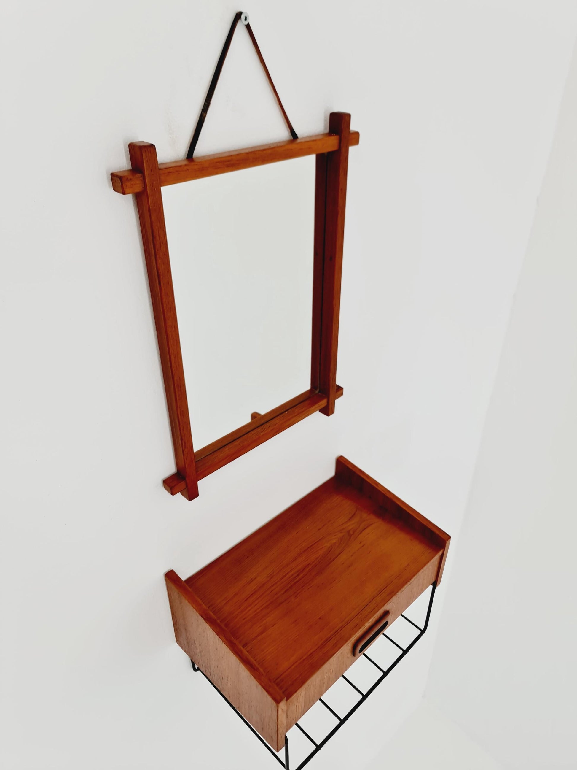 Original Teak Danish mirror with beautiful shelf from the 60s the mirror.