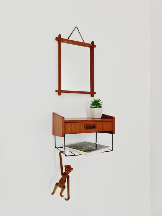 Original Teak Danish mirror with beautiful shelf from the 60s the mirror.