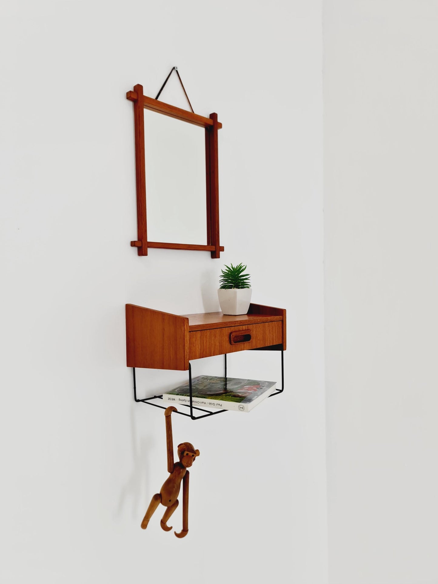 Original Teak Danish mirror with beautiful shelf from the 60s the mirror.