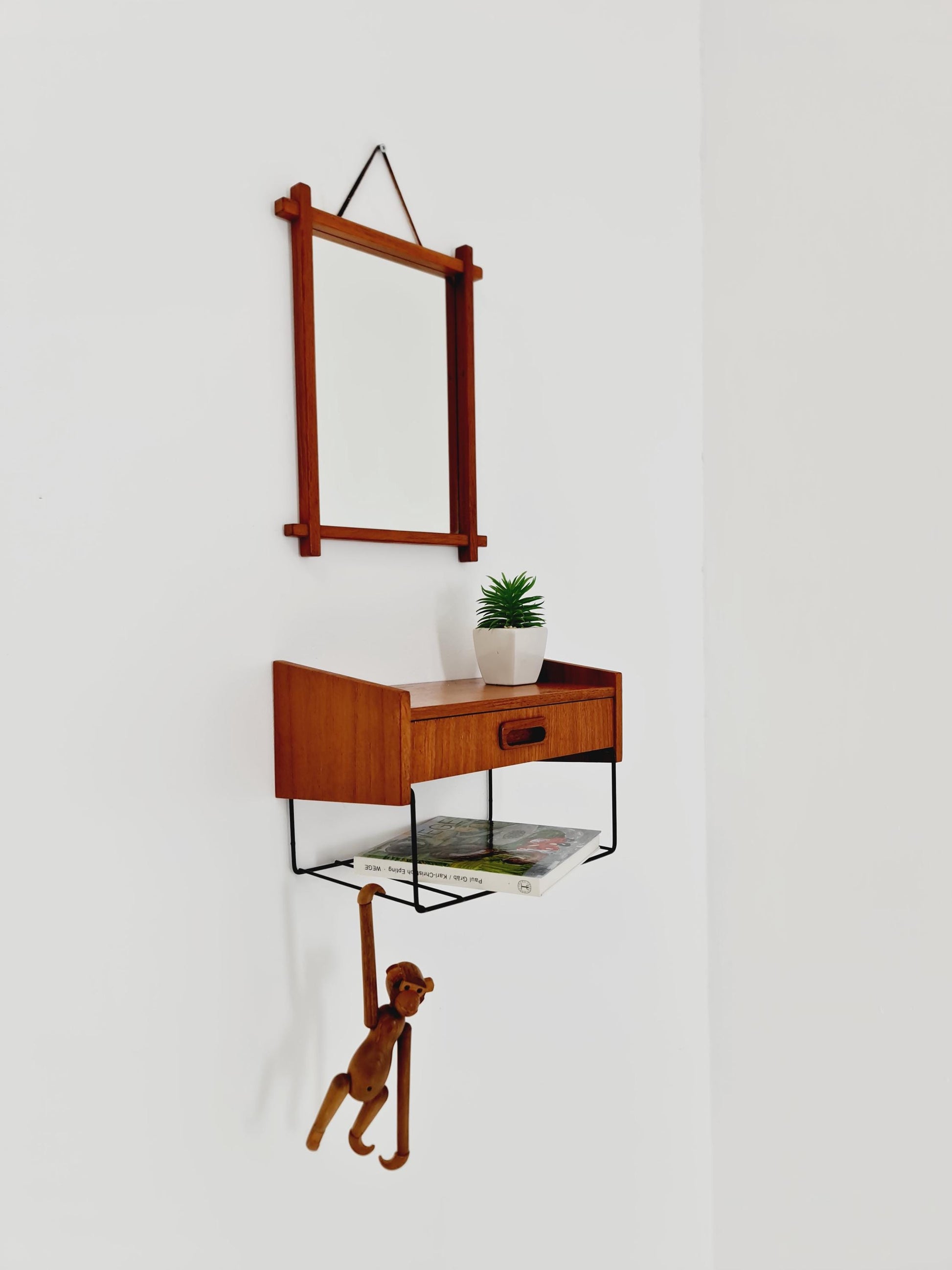 Original Teak Danish mirror with beautiful shelf from the 60s the mirror.