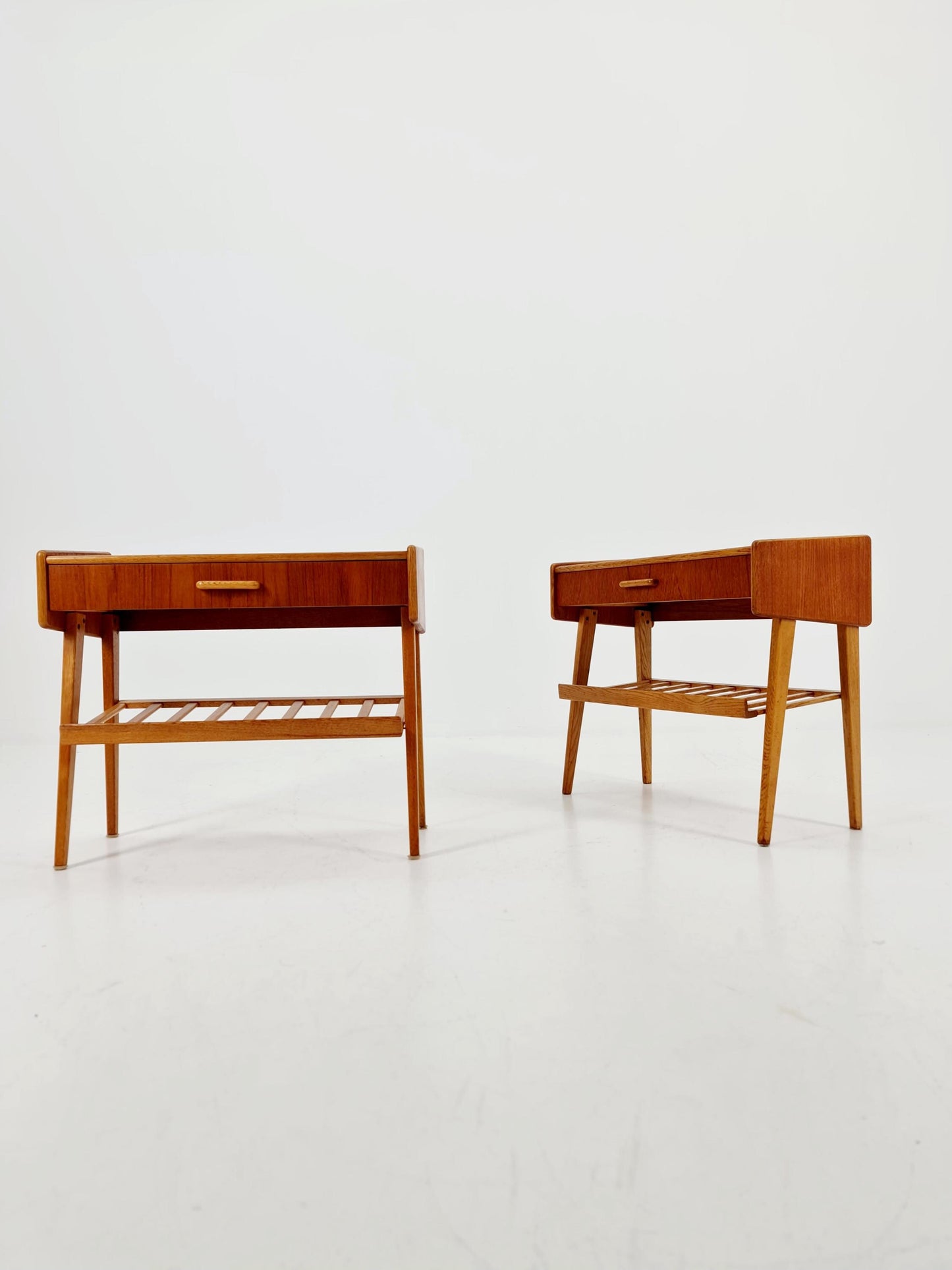 Midcentury Danish teak & oak vintage Side table/ Bedside table/ Night stands set of 2, 1960s