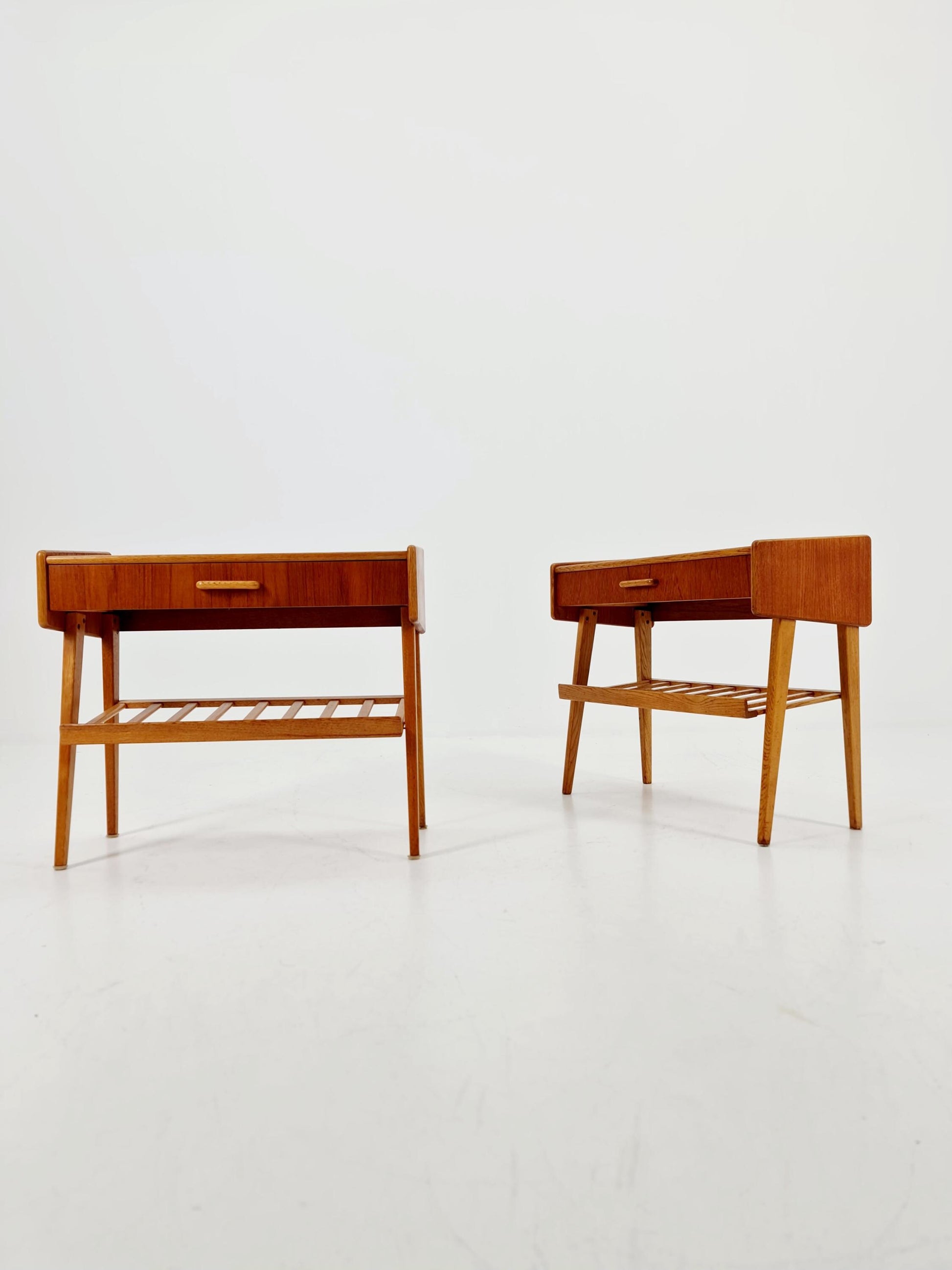 Midcentury Danish teak & oak vintage Side table/ Bedside table/ Night stands set of 2, 1960s