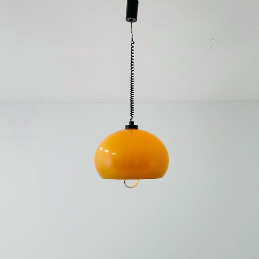 Mid century Harvey Guzzini Pendant Lamp, 1970s Italian Mid-Century Modern Dome Light in Caramel orange”