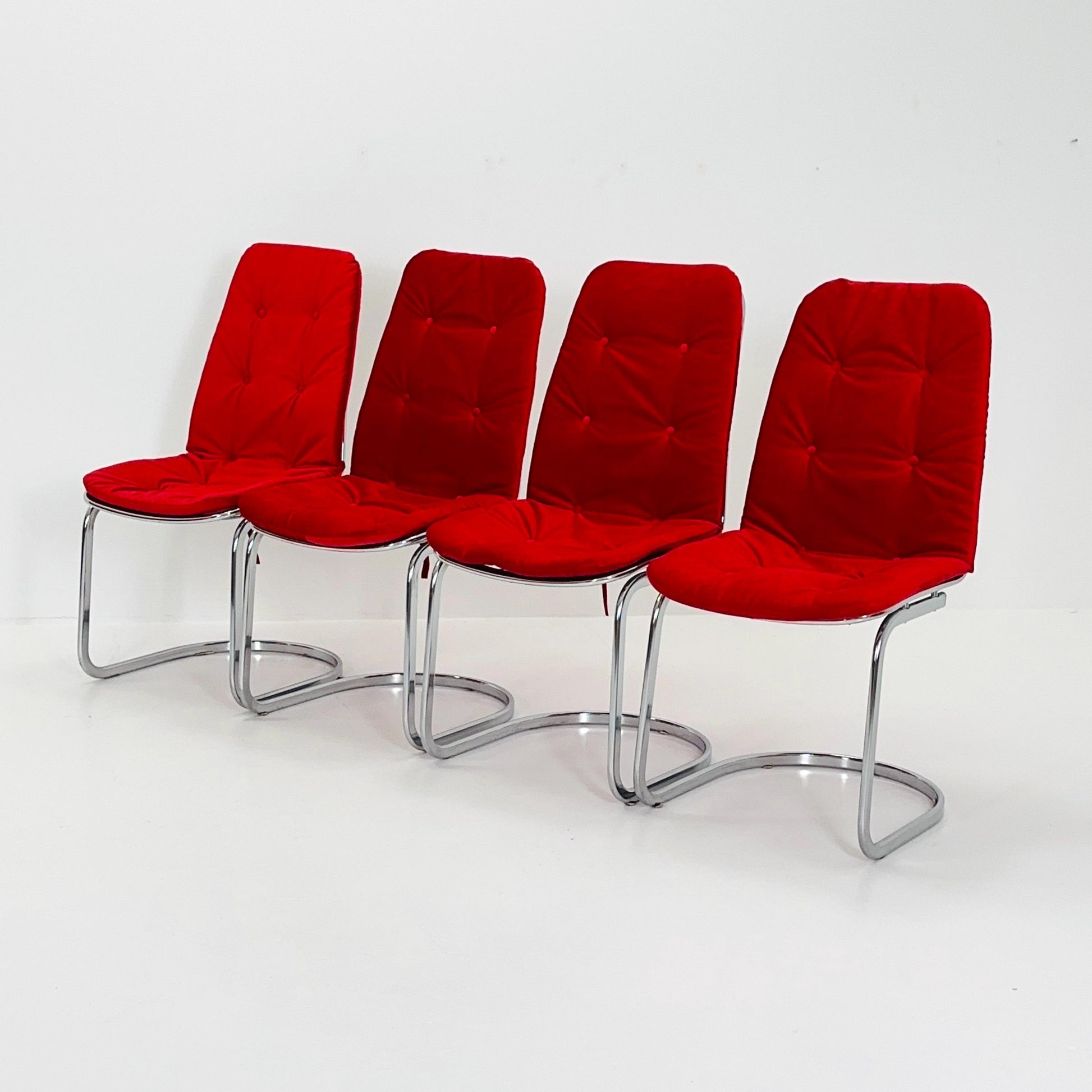 Set of 4 Mid century chrome Dining Chairs by Gastone Rinaldi for Rima , Italy, 1980s