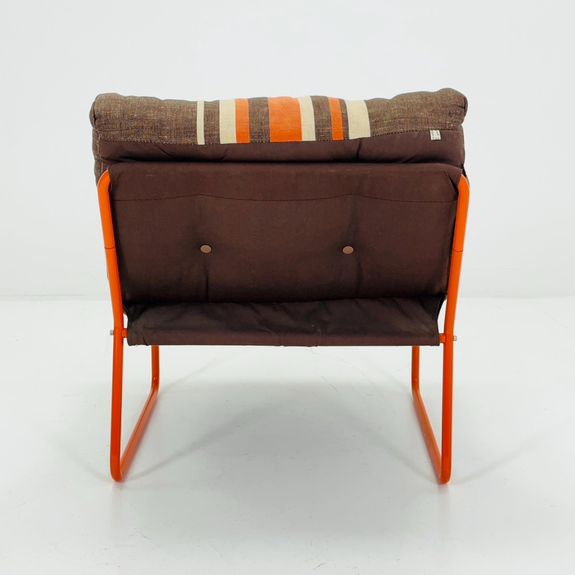 Mid-Century Pixi Lounge Chair by Gillis Lundgren for IKEA, 1970s – Retro Brown & Orange Striped Chair with Tubular Frame