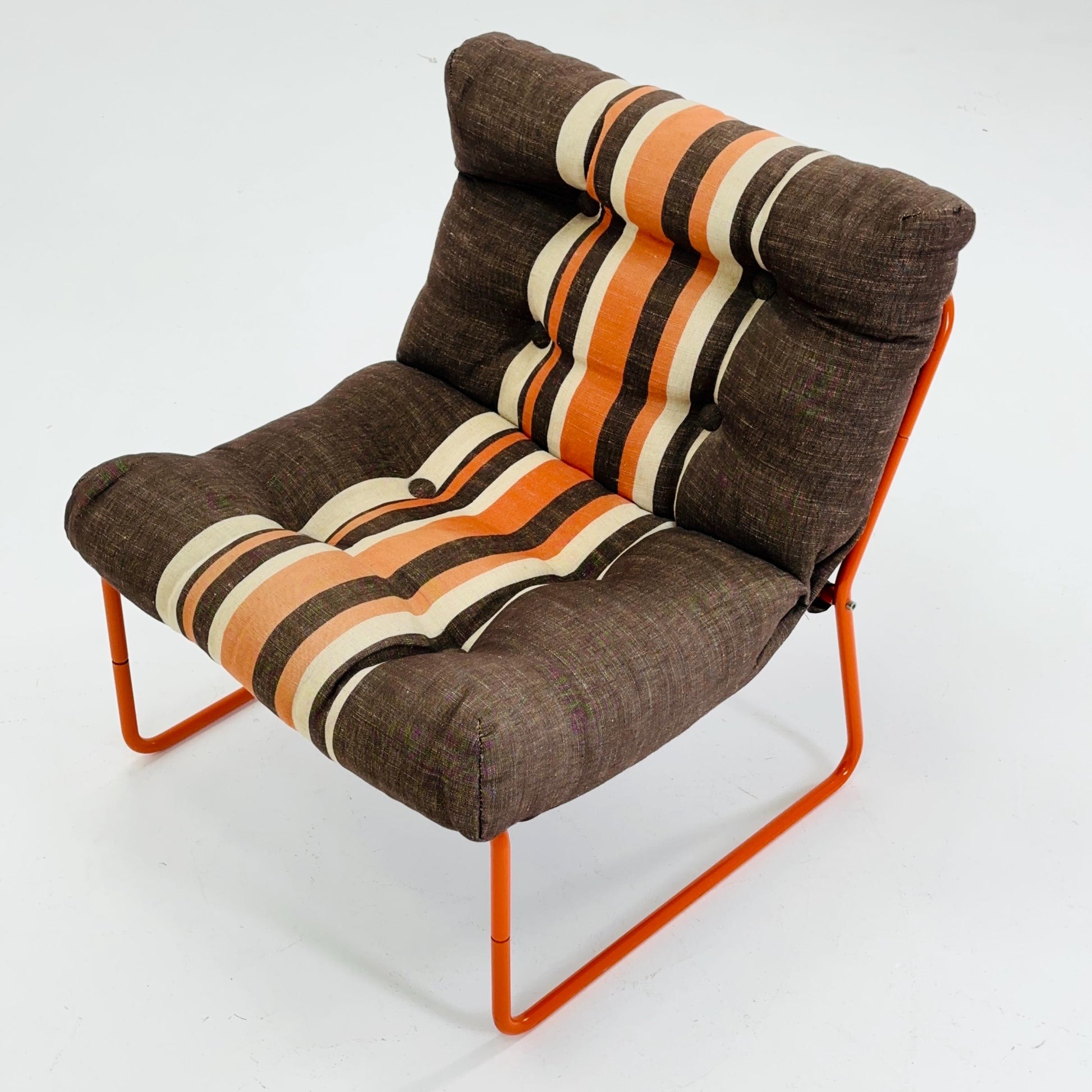Mid-Century Pixi Lounge Chair by Gillis Lundgren for IKEA, 1970s – Retro Brown & Orange Striped Chair with Tubular Frame