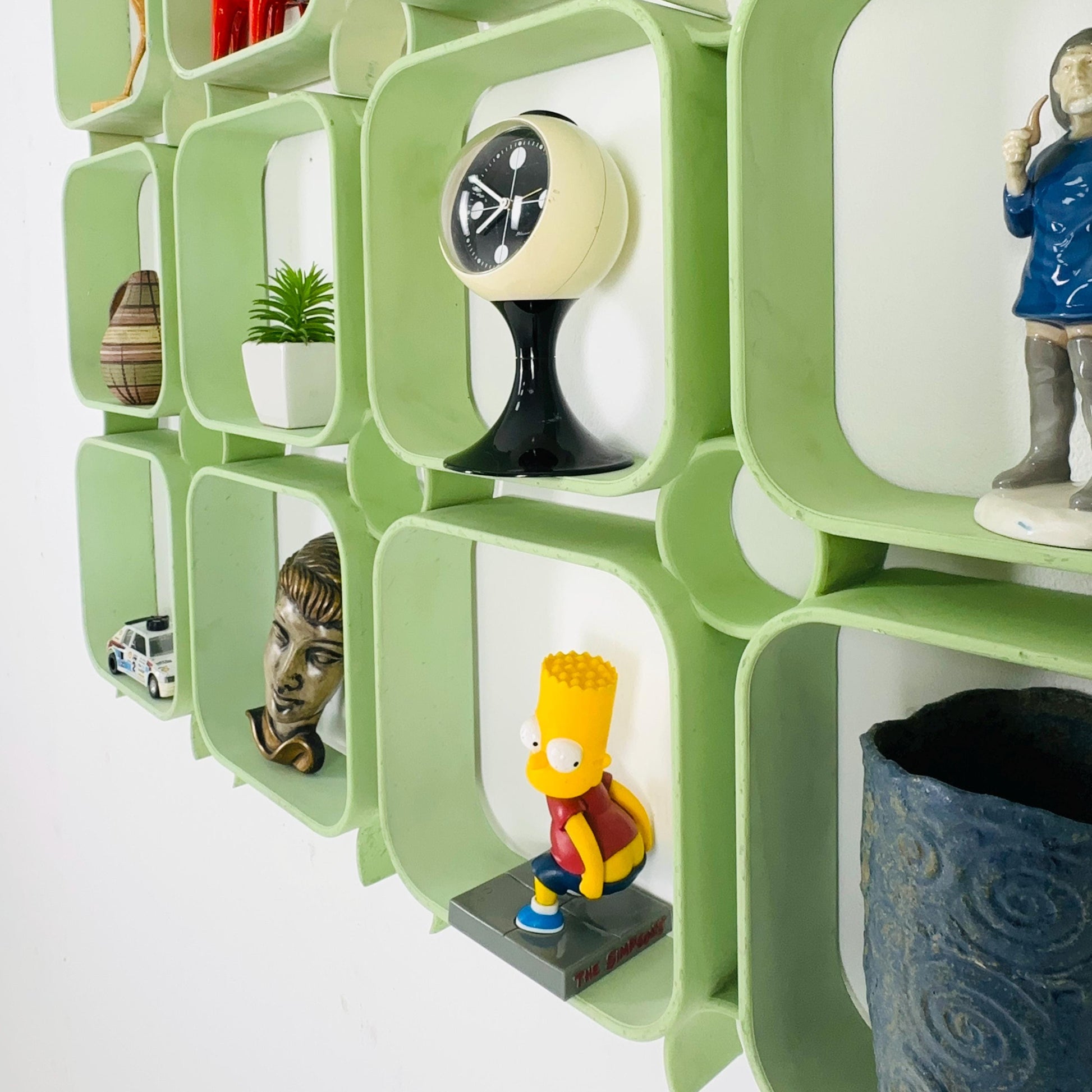Set of 2 Mid-Century Modular Wall Panels in Mint Green, ABS Plastic, Switzerland 1980s
