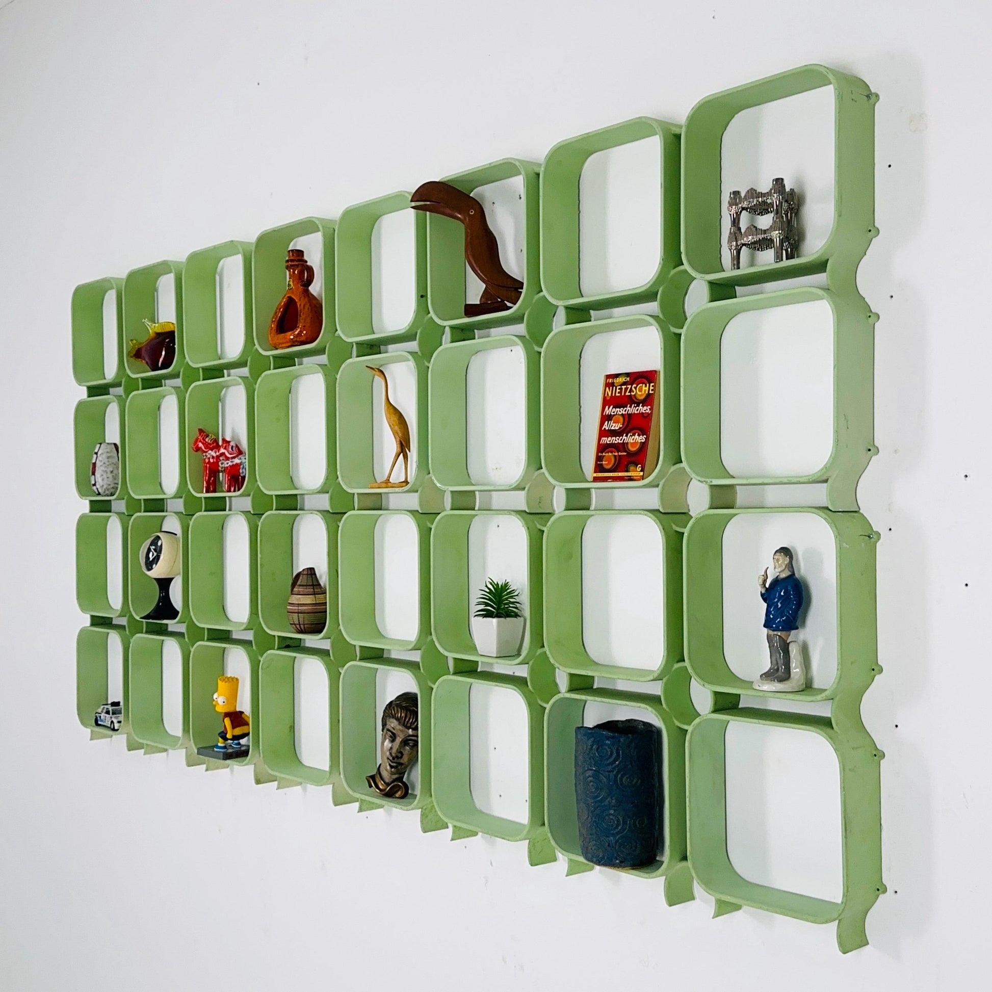 Set of 4 Mid-Century Modular Wall Panels in Mint Green, ABS Plastic, Switzerland 1980s