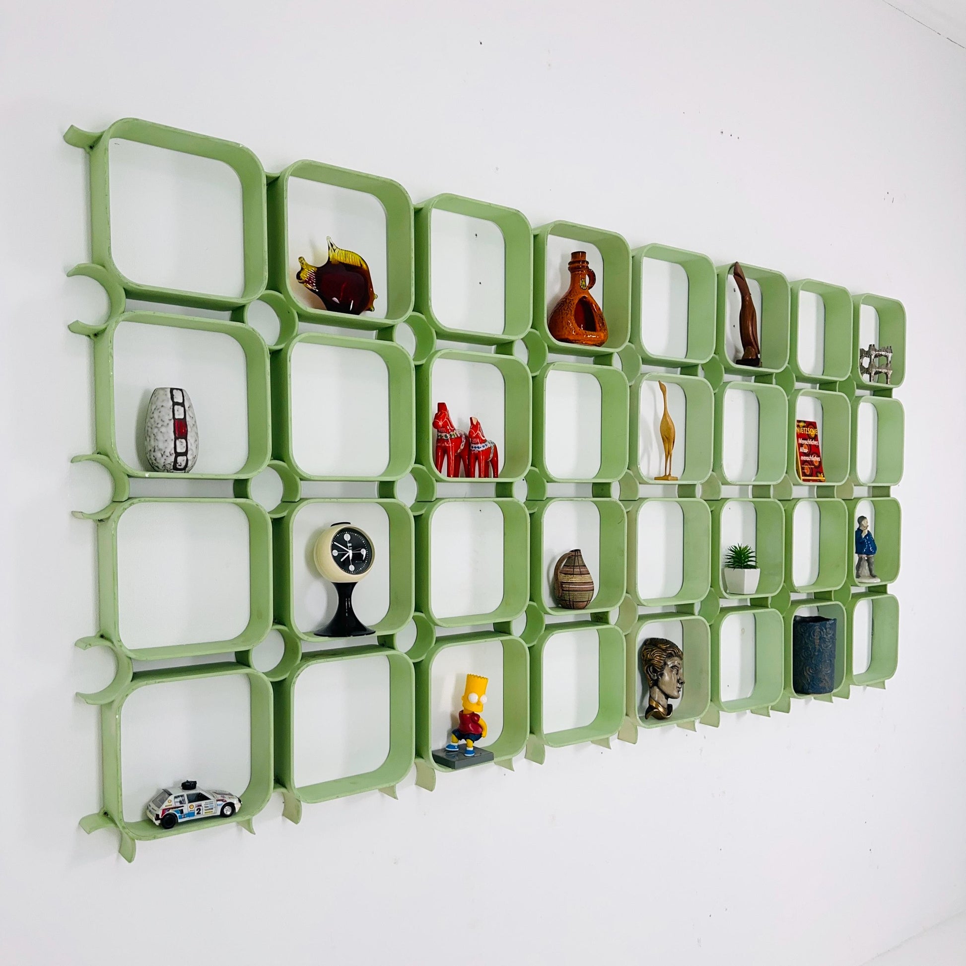 Set of 4 Mid-Century Modular Wall Panels in Mint Green, ABS Plastic, Switzerland 1980s