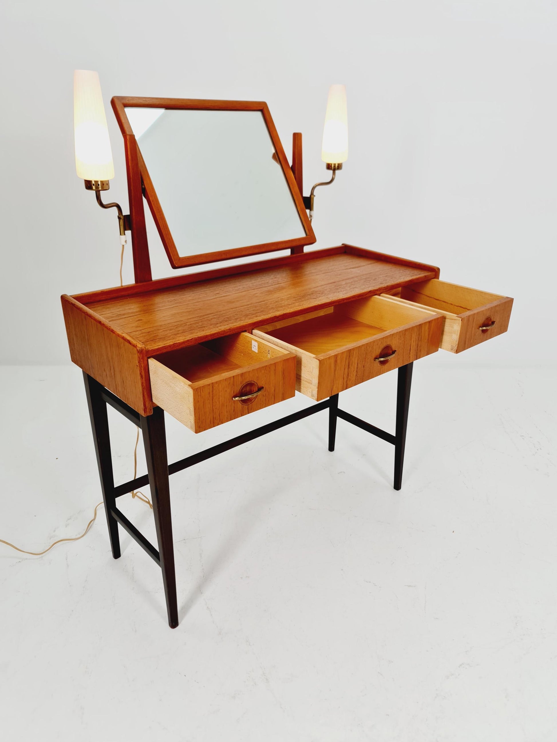 Mid Century Modern Danish Teak vanity table with stool make up table by Fröseke for AB nybrofabriken, 1960s